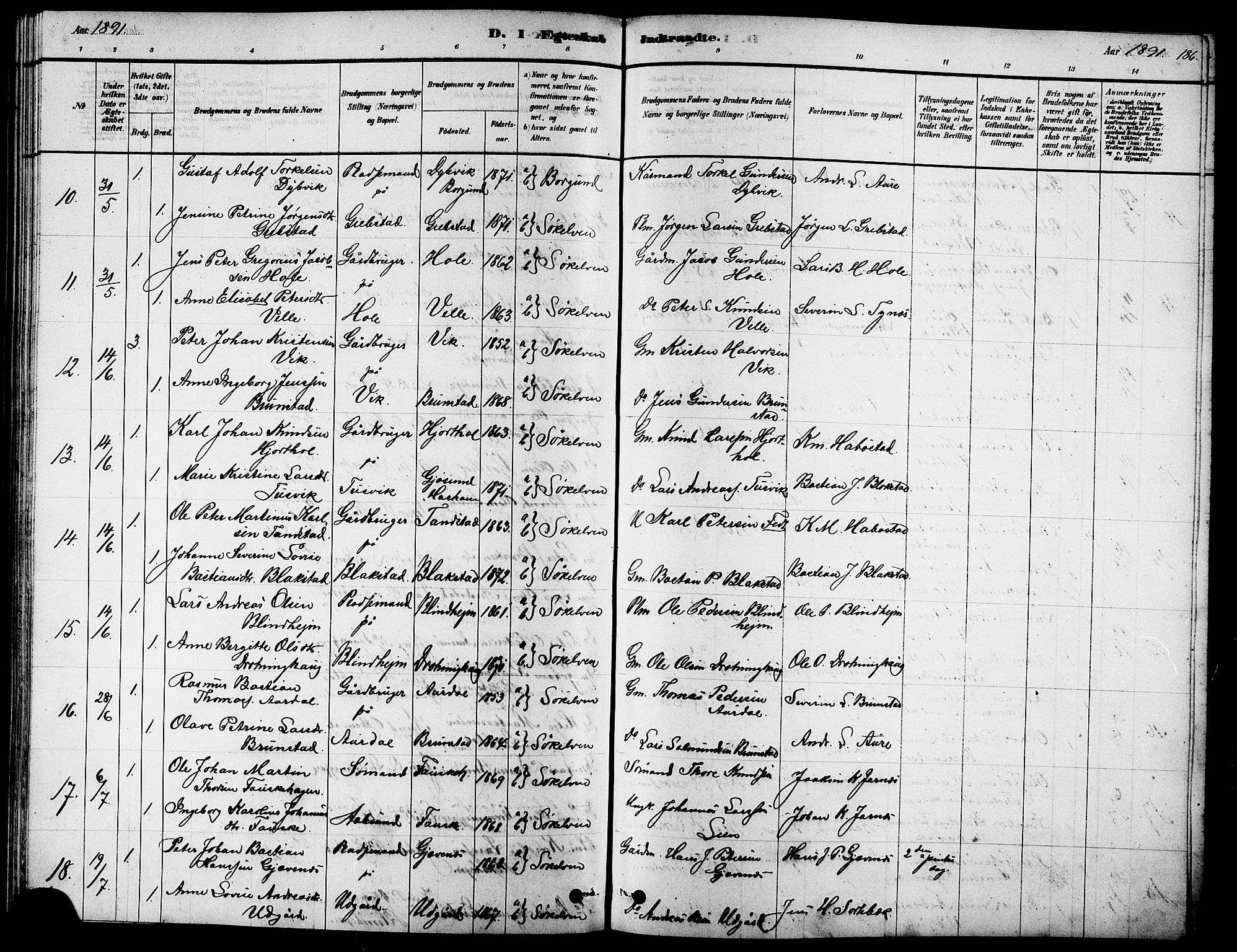 Ministerialprotokoller, klokkerbøker og fødselsregistre - Møre og Romsdal, AV/SAT-A-1454/523/L0339: Parish register (copy) no. 523C02, 1878-1891, p. 186