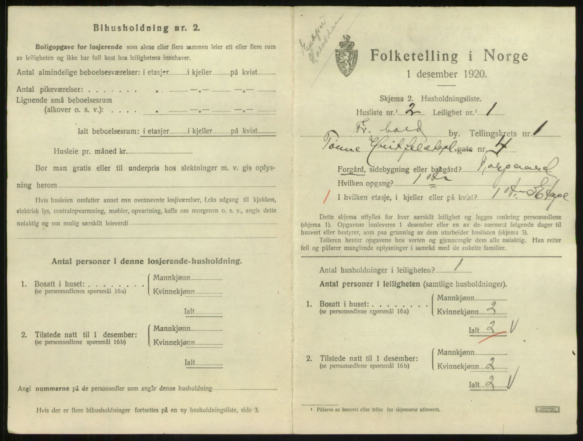 SAO, 1920 census for Fredrikshald, 1920, p. 2127