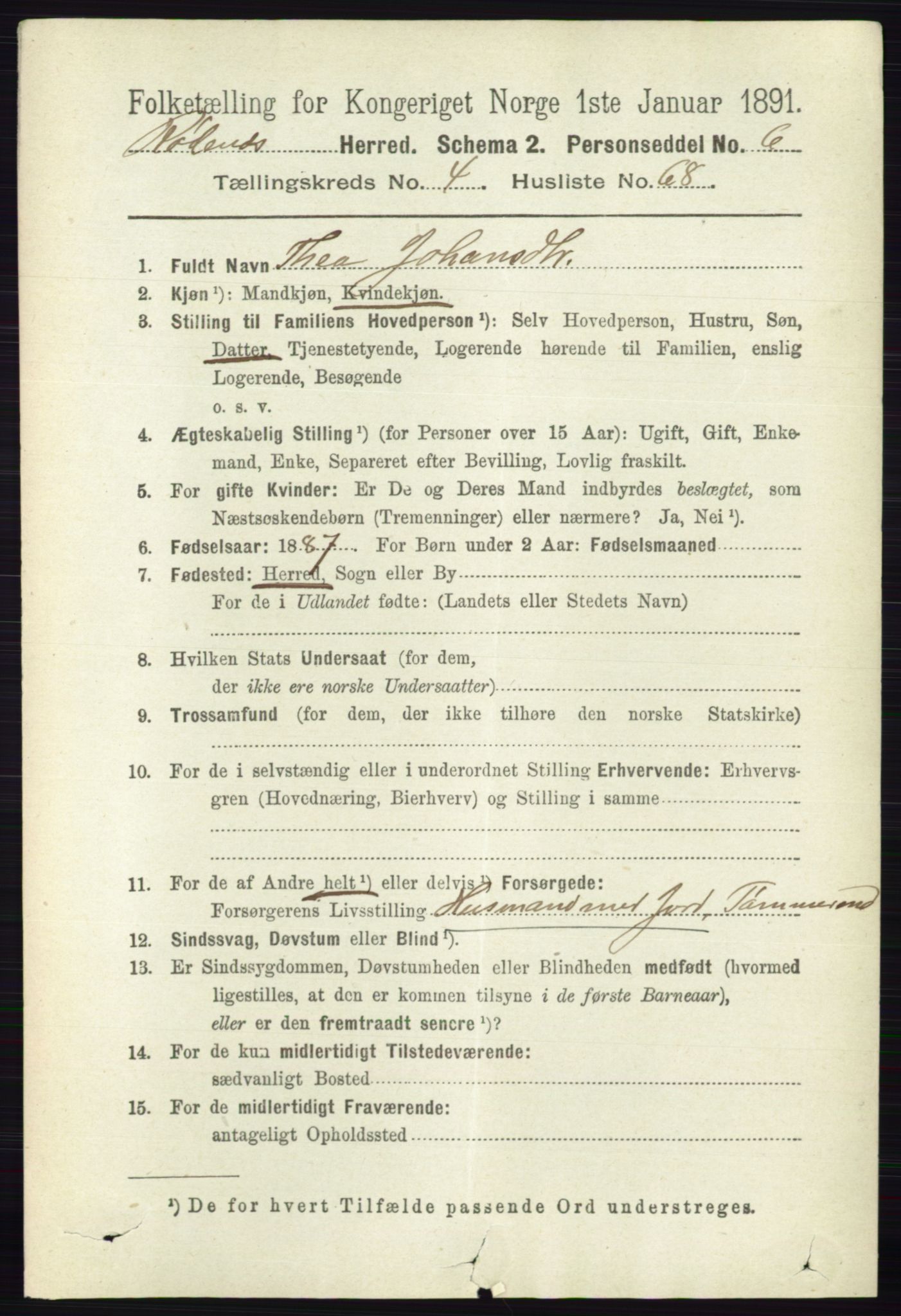 RA, 1891 census for 0120 Rødenes, 1891, p. 2037