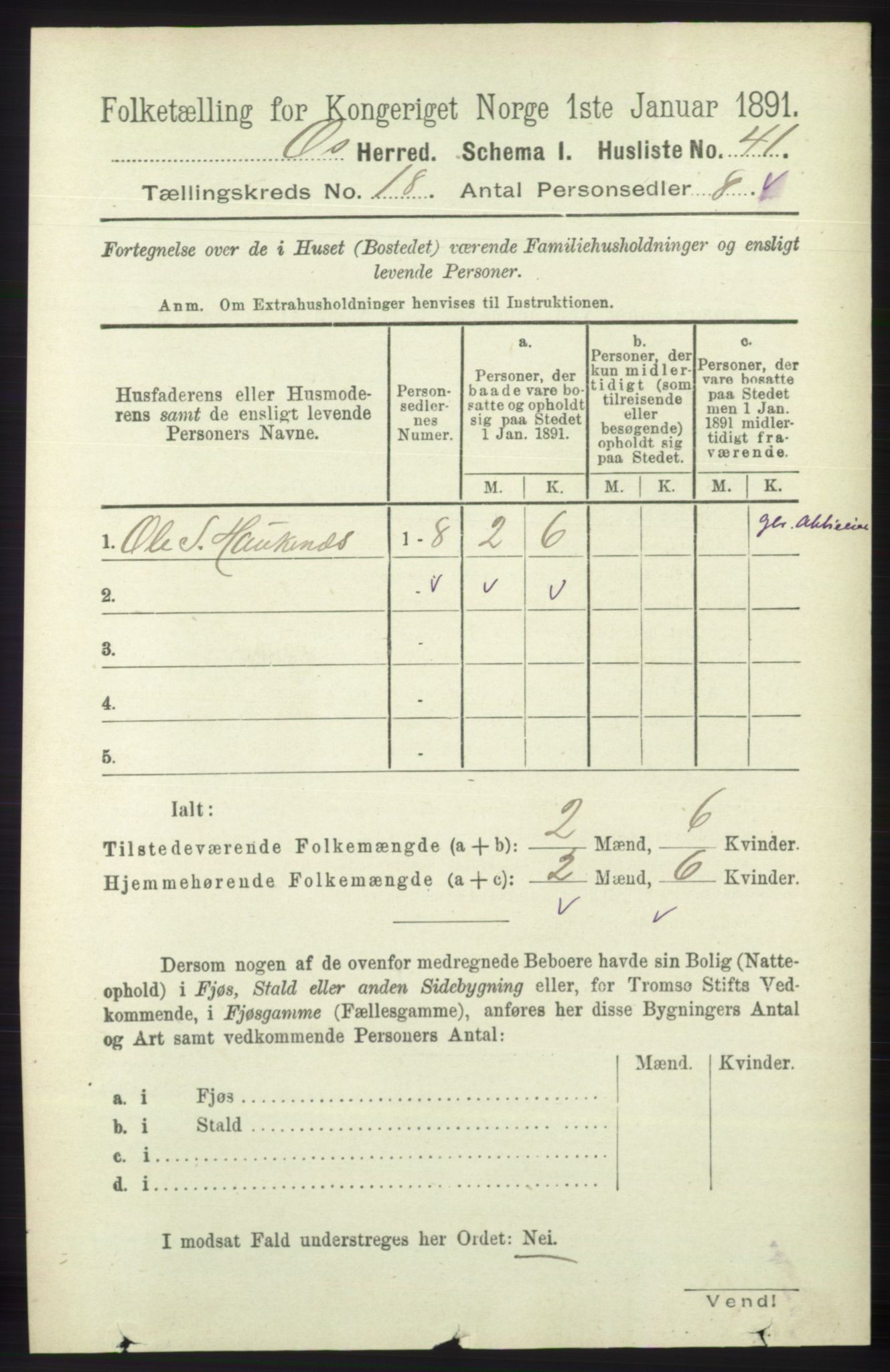 RA, 1891 census for 1243 Os, 1891, p. 3906