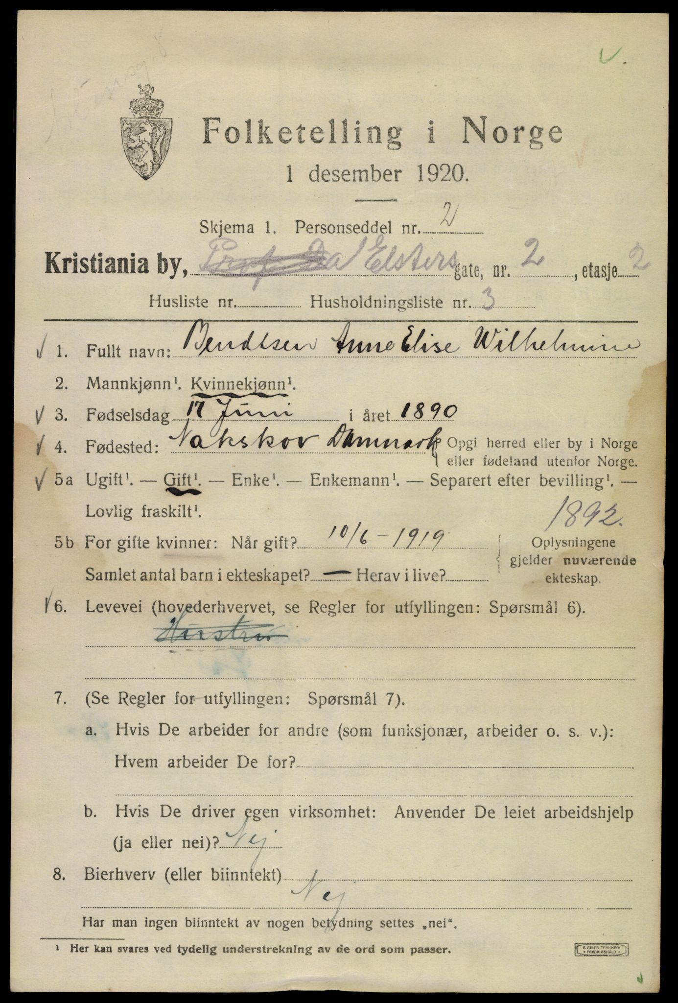 SAO, 1920 census for Kristiania, 1920, p. 215059