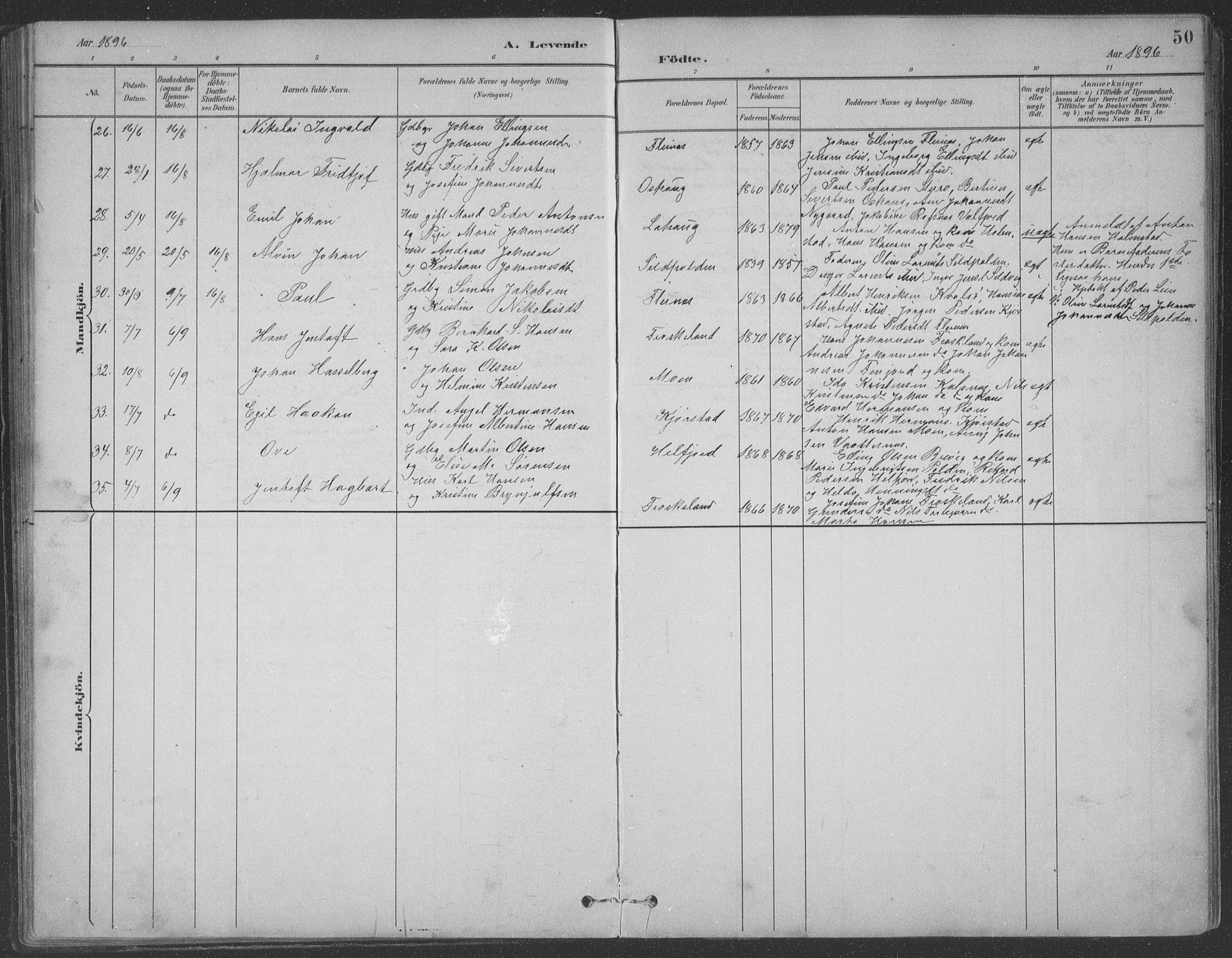 Ministerialprotokoller, klokkerbøker og fødselsregistre - Nordland, AV/SAT-A-1459/890/L1290: Parish register (copy) no. 890C01, 1882-1911, p. 50