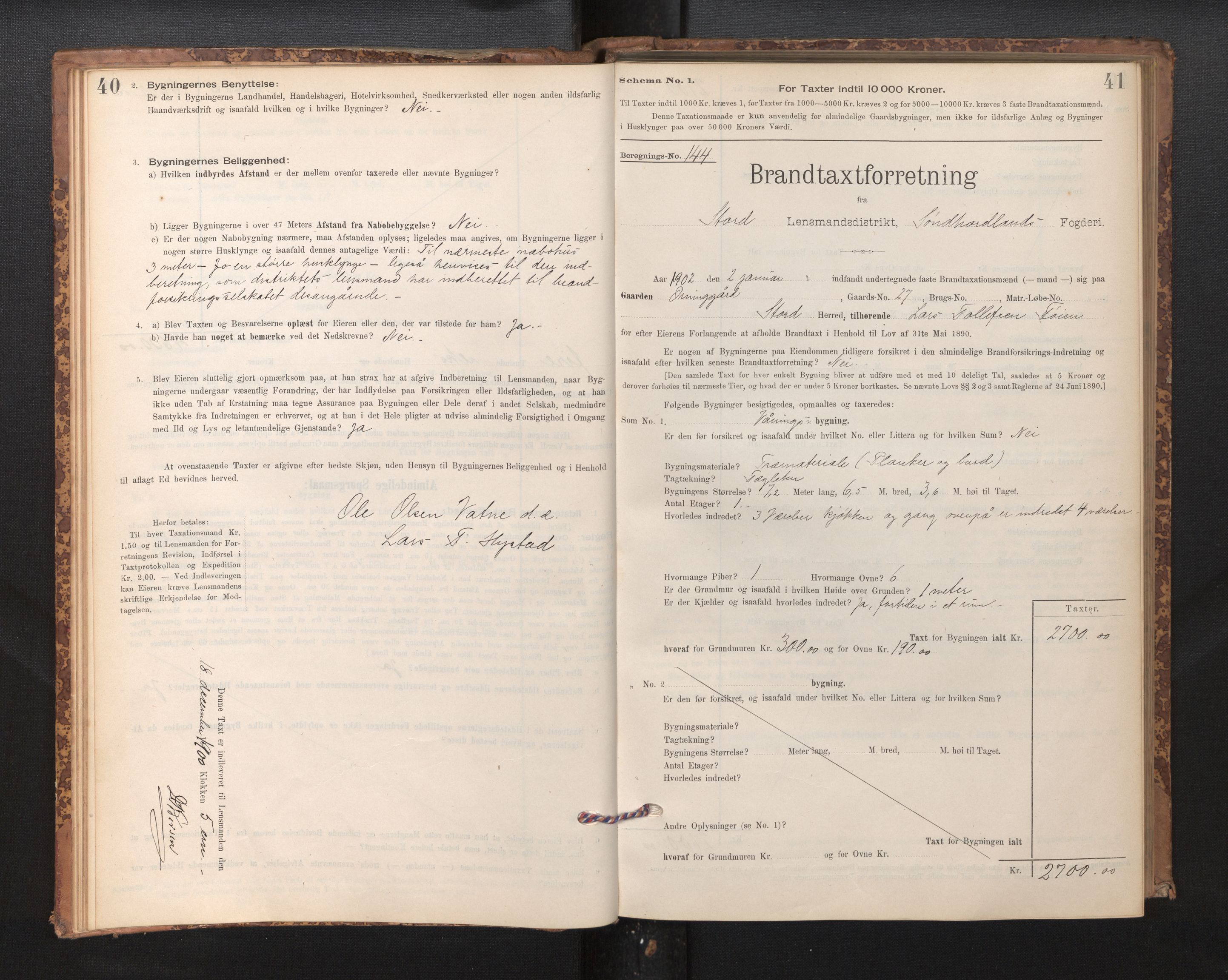 Lensmannen i Stord, SAB/A-35001/0012/L0002: Branntakstprotokoll, skjematakst, 1897-1922, p. 40-41