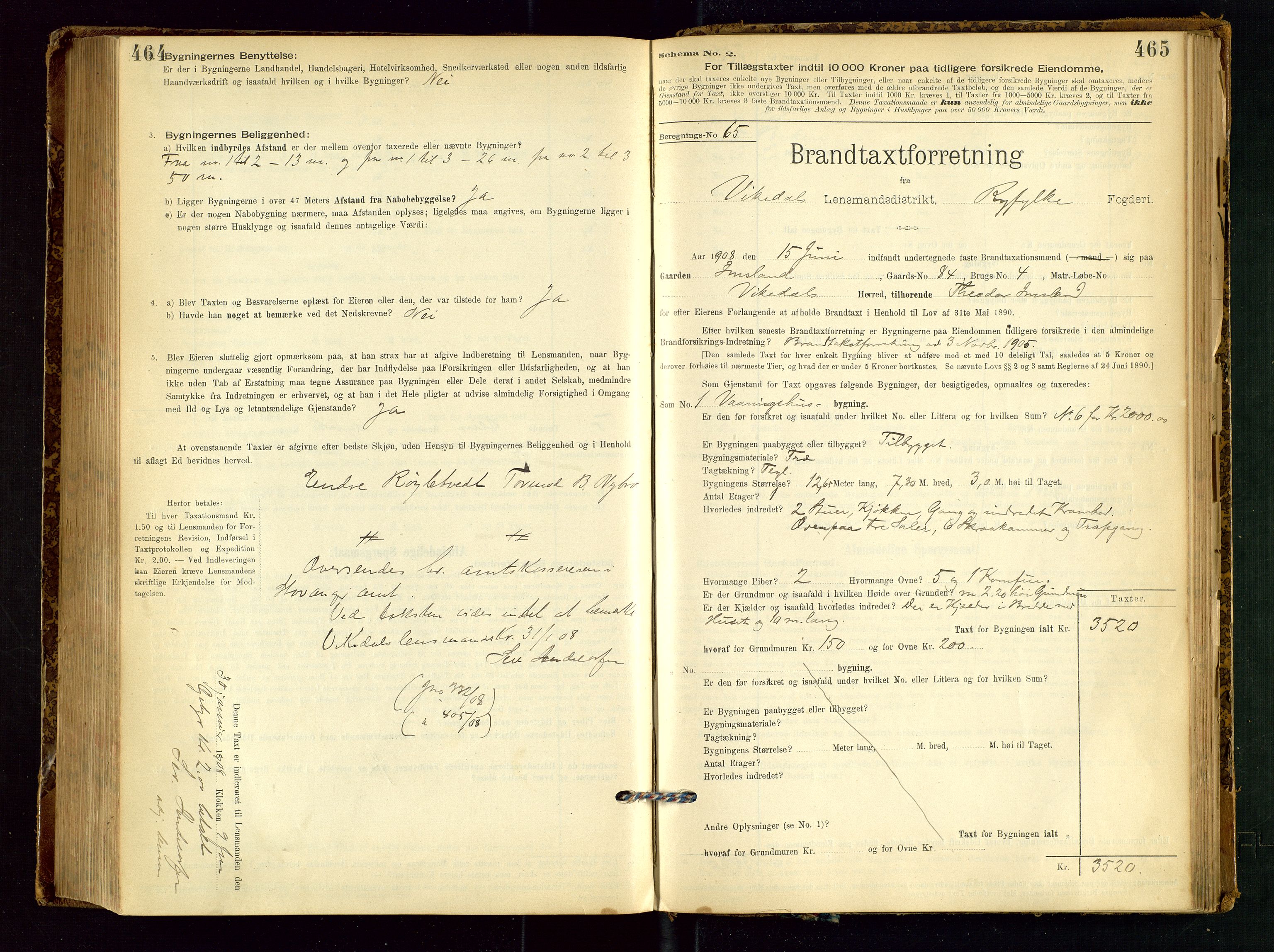 Vikedal lensmannskontor, SAST/A-100179/Gob/L0004: Branntakstprotokoll, 1894-1952, p. 464-465