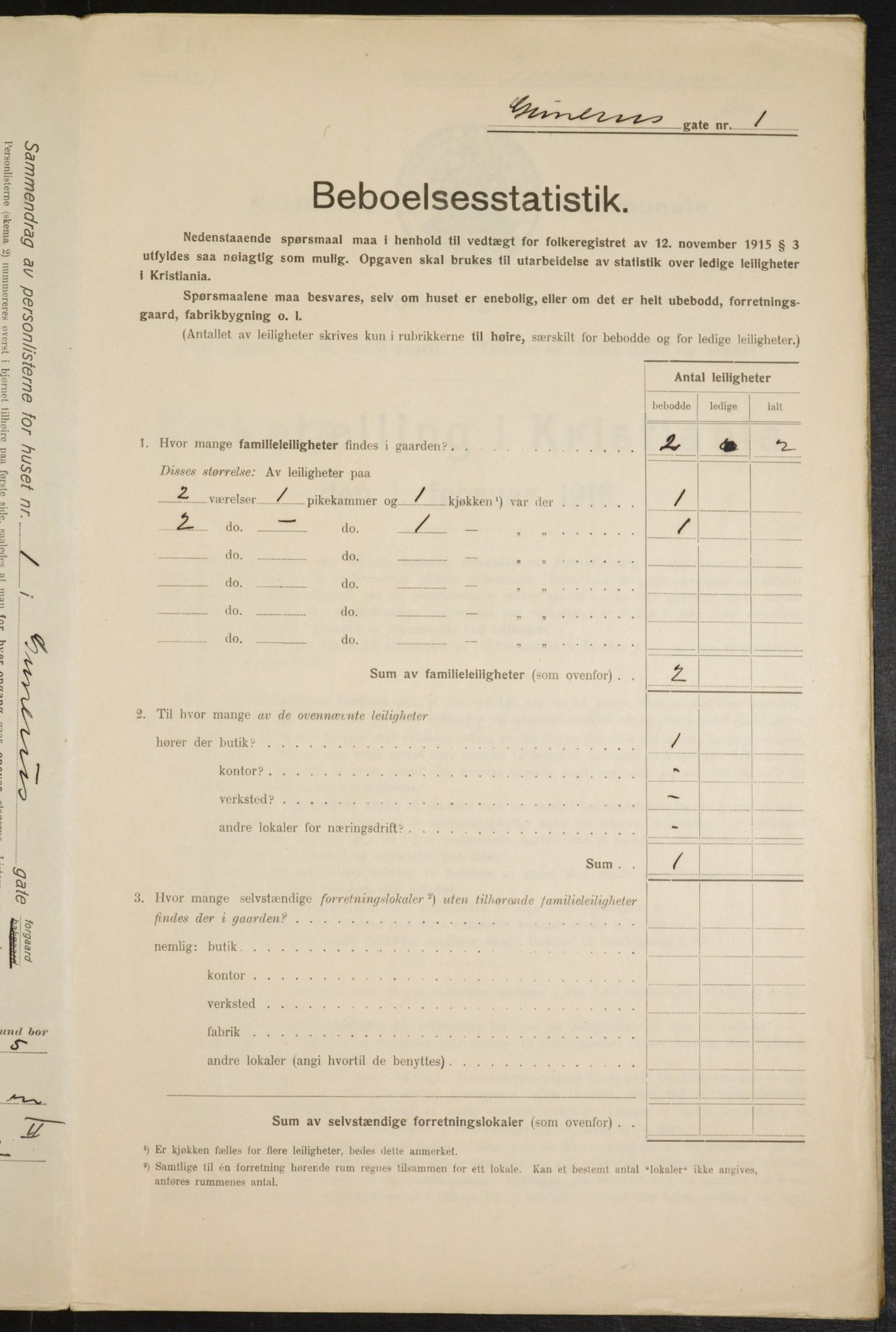 OBA, Municipal Census 1916 for Kristiania, 1916, p. 5258