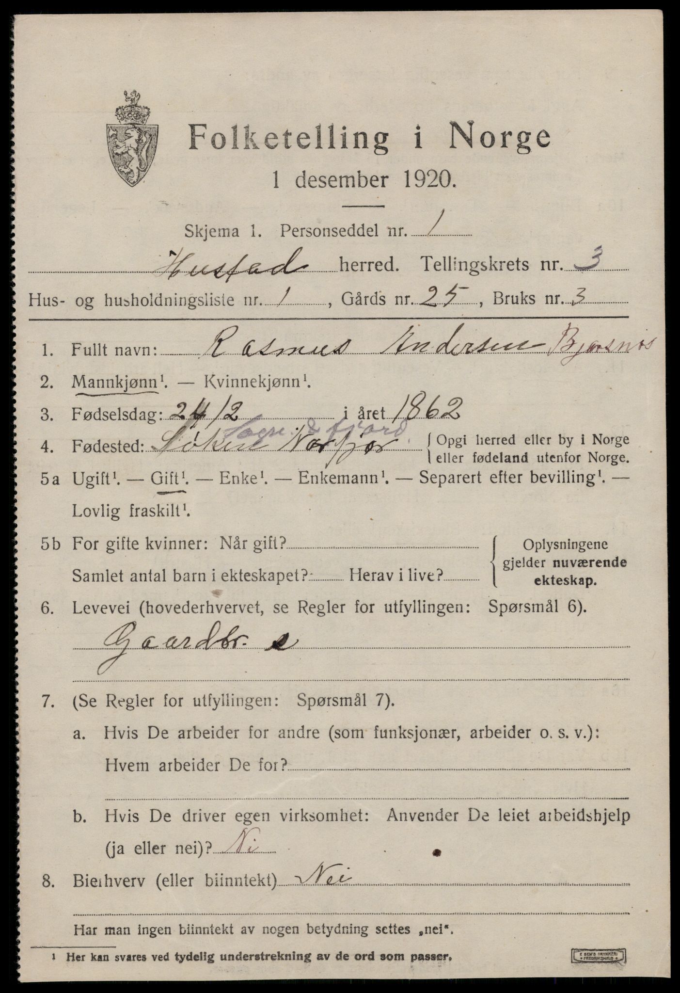 SAT, 1920 census for Hustad, 1920, p. 2497