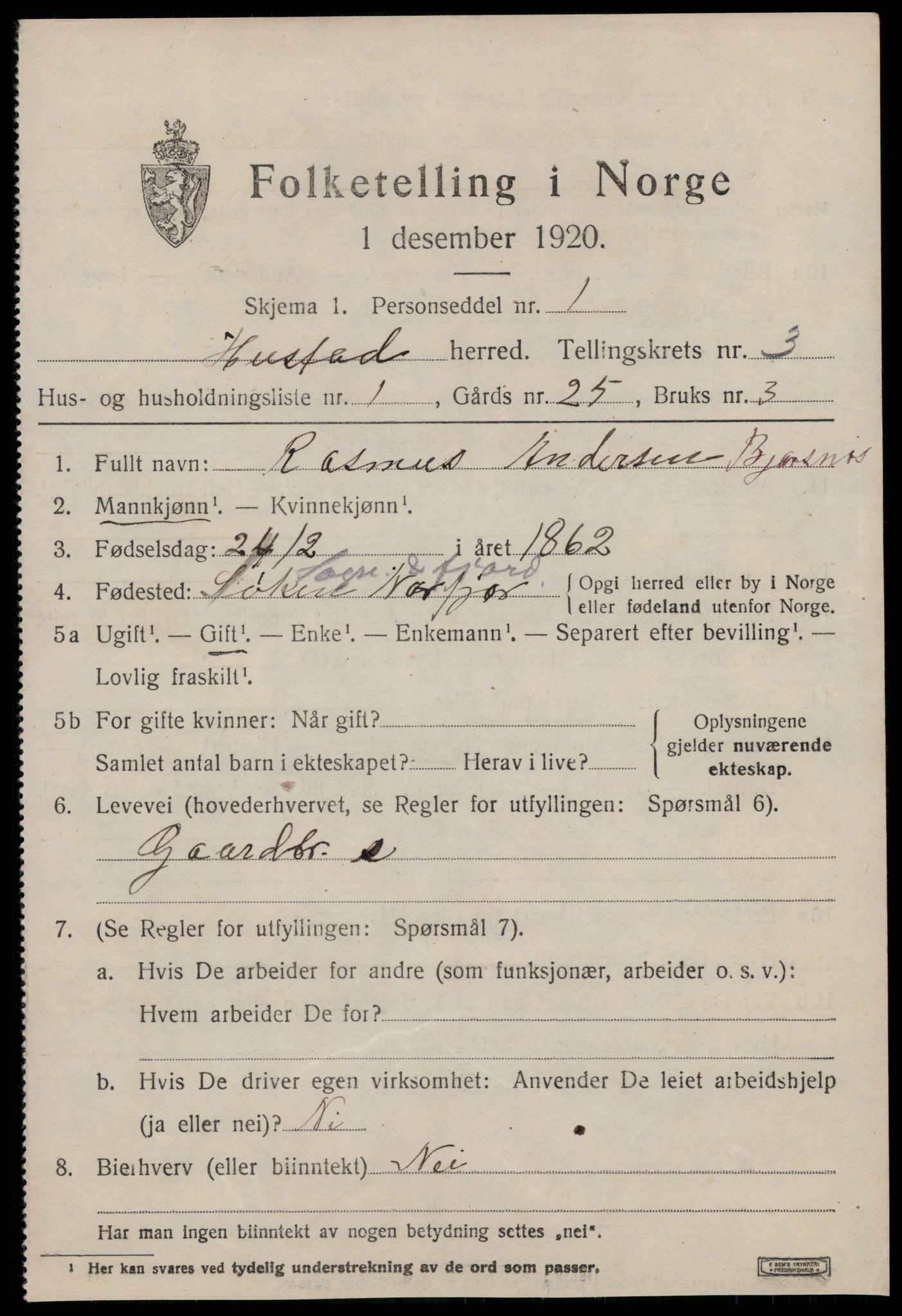 SAT, 1920 census for Hustad, 1920, p. 2497