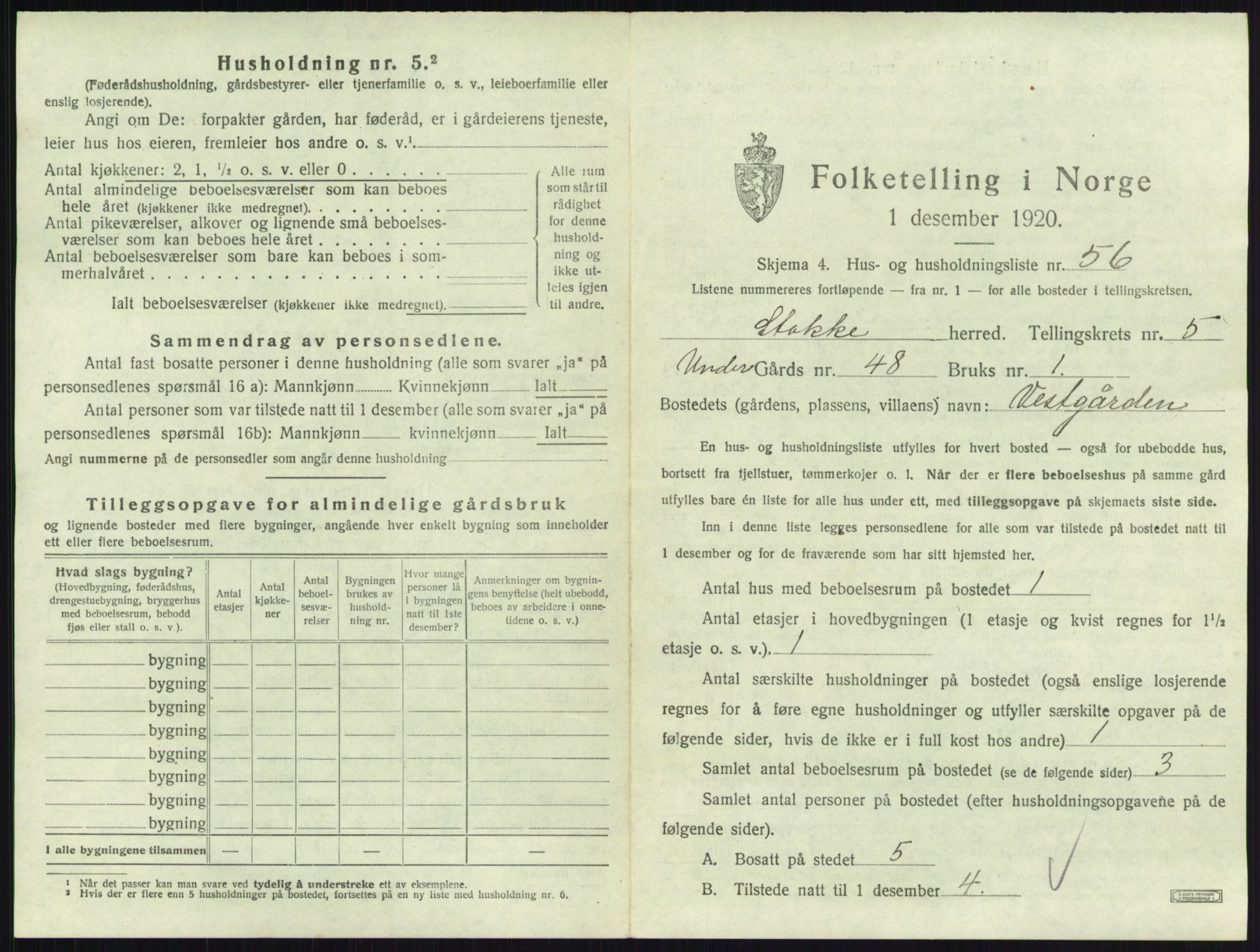 SAKO, 1920 census for Stokke, 1920, p. 1093