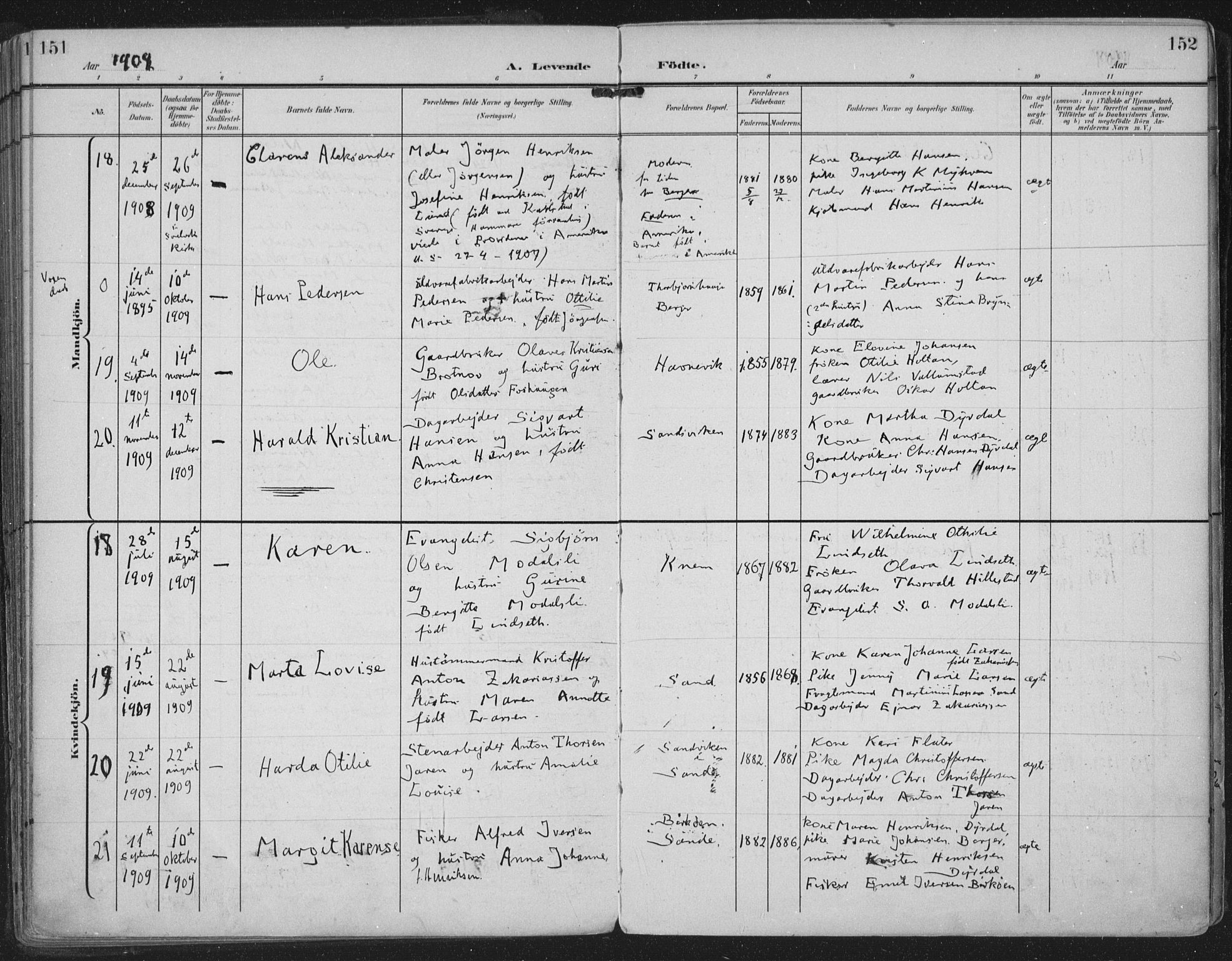 Strømm kirkebøker, AV/SAKO-A-322/F/Fa/L0005: Parish register (official) no. I 5, 1898-1919, p. 151-152