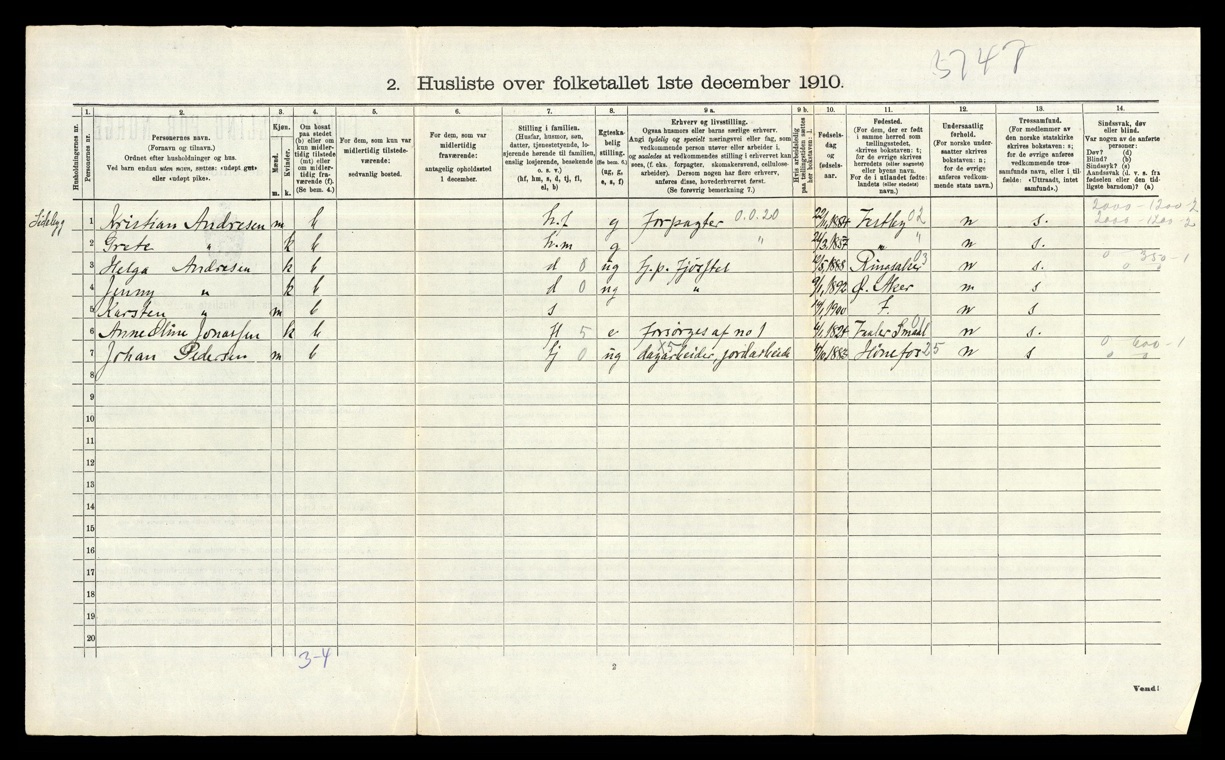 RA, 1910 census for Bærum, 1910, p. 1320