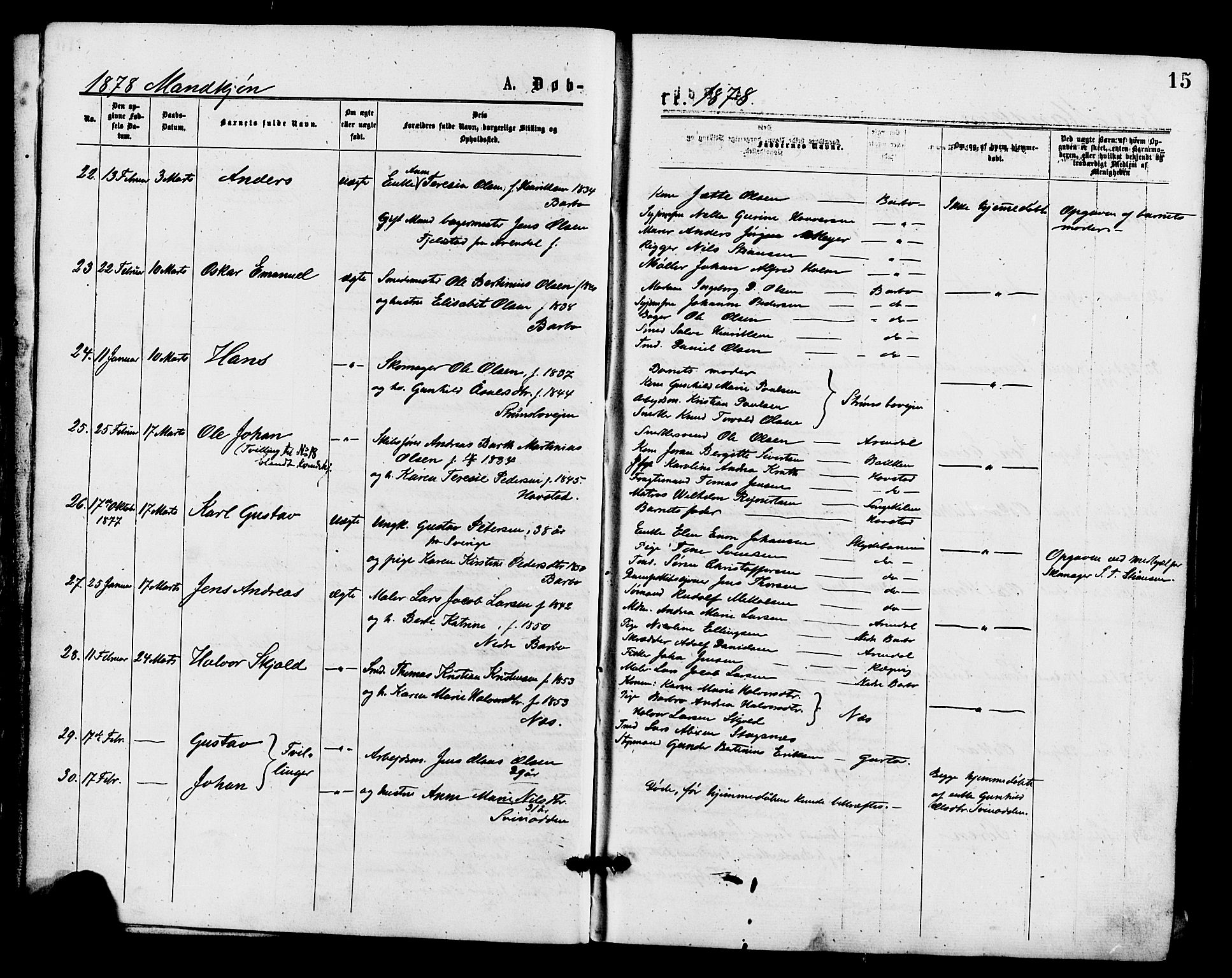 Barbu sokneprestkontor, SAK/1111-0003/F/Fa/L0001: Parish register (official) no. A 1 /1, 1878-1883, p. 15