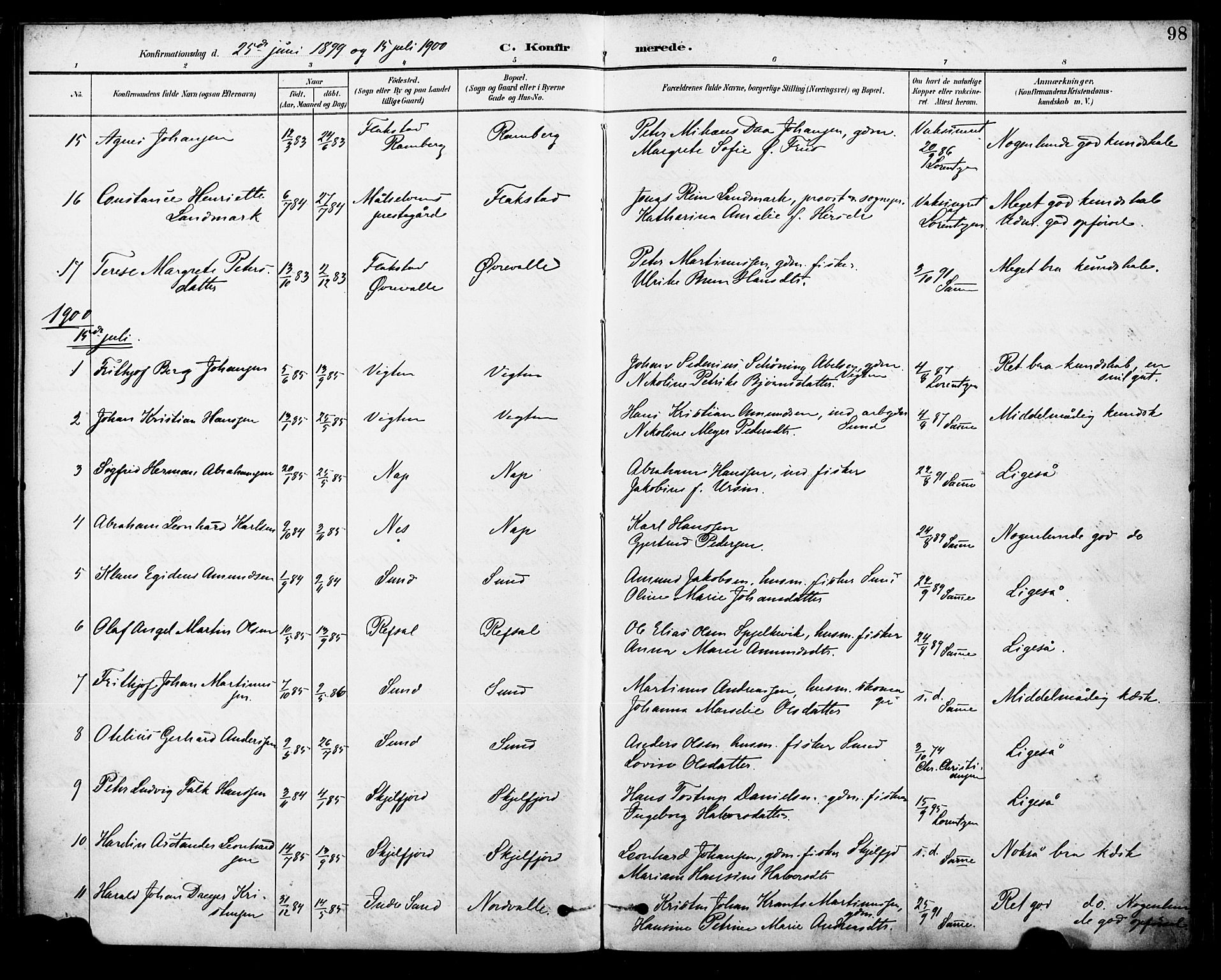 Ministerialprotokoller, klokkerbøker og fødselsregistre - Nordland, AV/SAT-A-1459/885/L1205: Parish register (official) no. 885A06, 1892-1905, p. 98