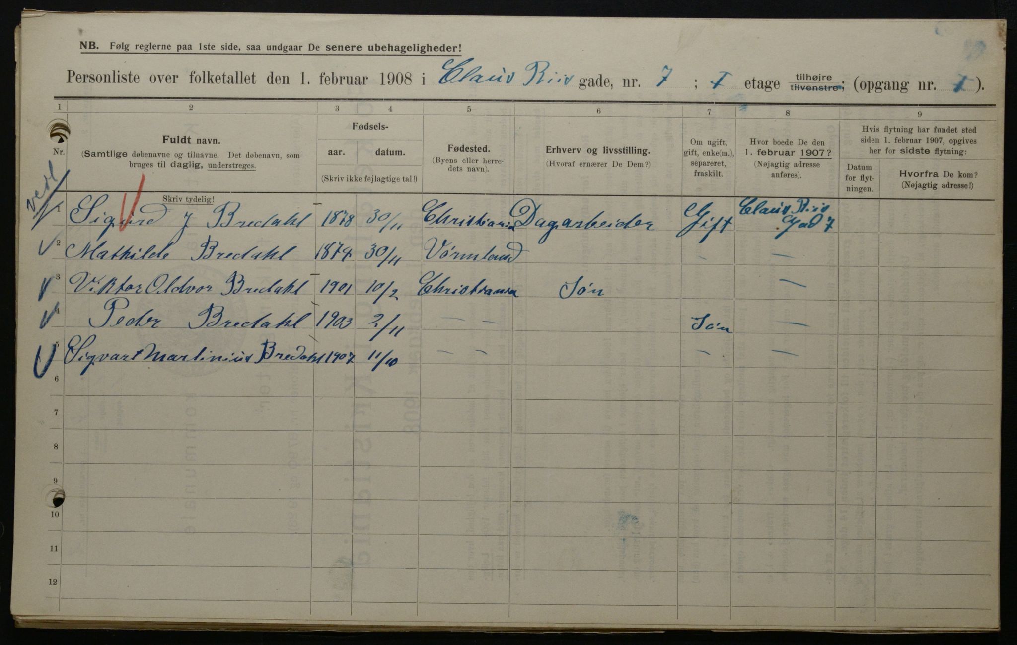 OBA, Municipal Census 1908 for Kristiania, 1908, p. 11936