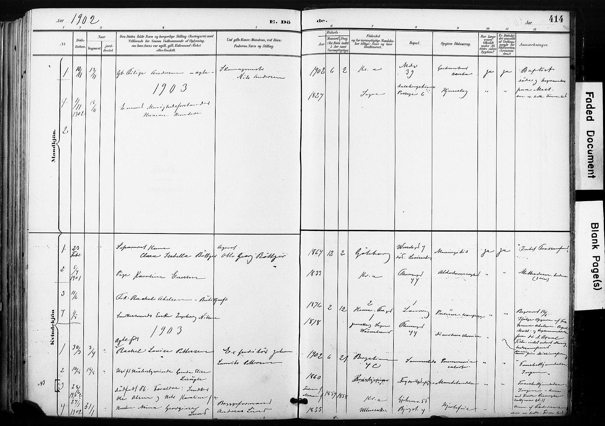 Gamle Aker prestekontor Kirkebøker, AV/SAO-A-10617a/F/L0013: Parish register (official) no. 13, 1901-1908, p. 414