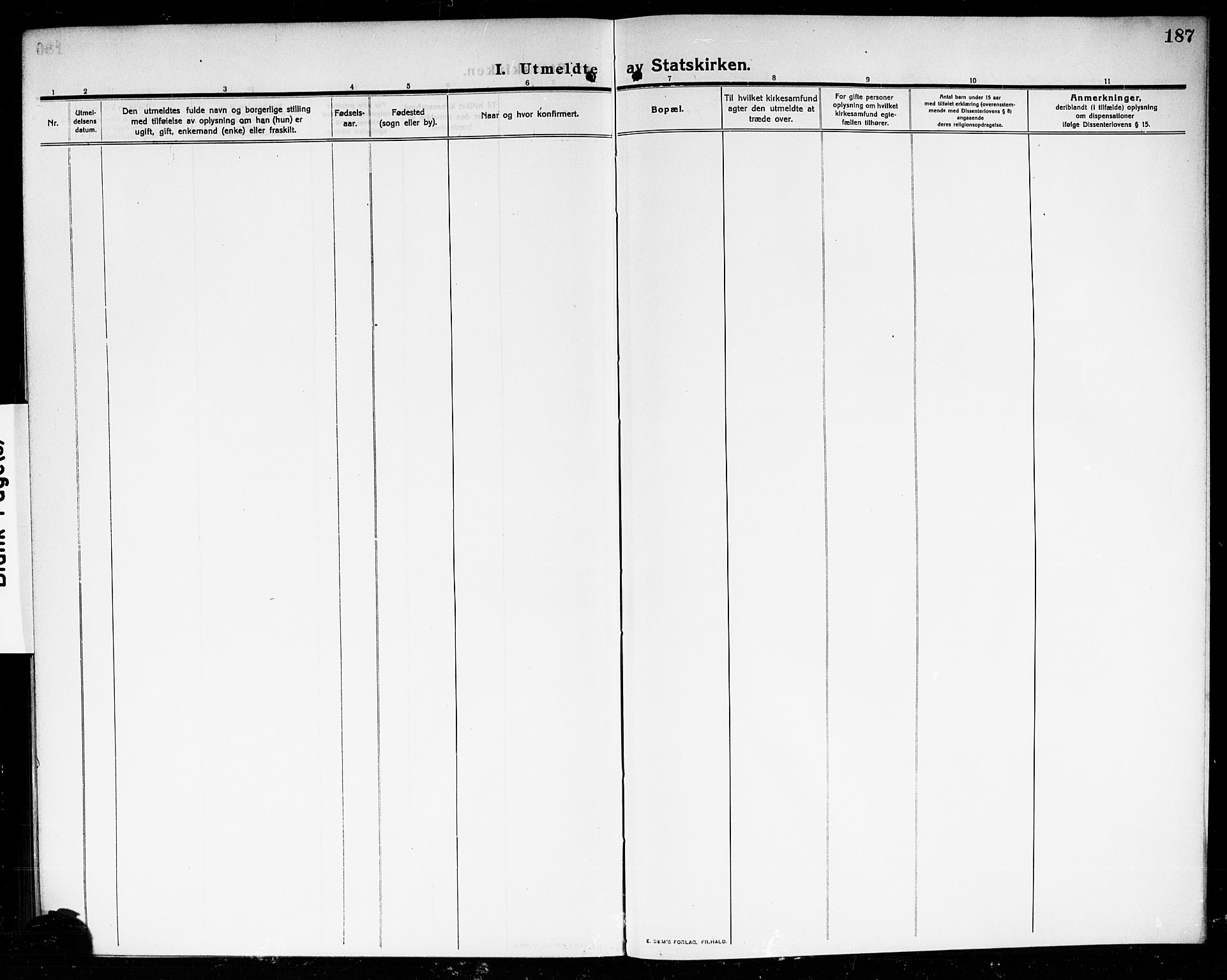 Moss prestekontor Kirkebøker, AV/SAO-A-2003/G/Gb/L0003: Parish register (copy) no. II 3, 1910-1919, p. 187