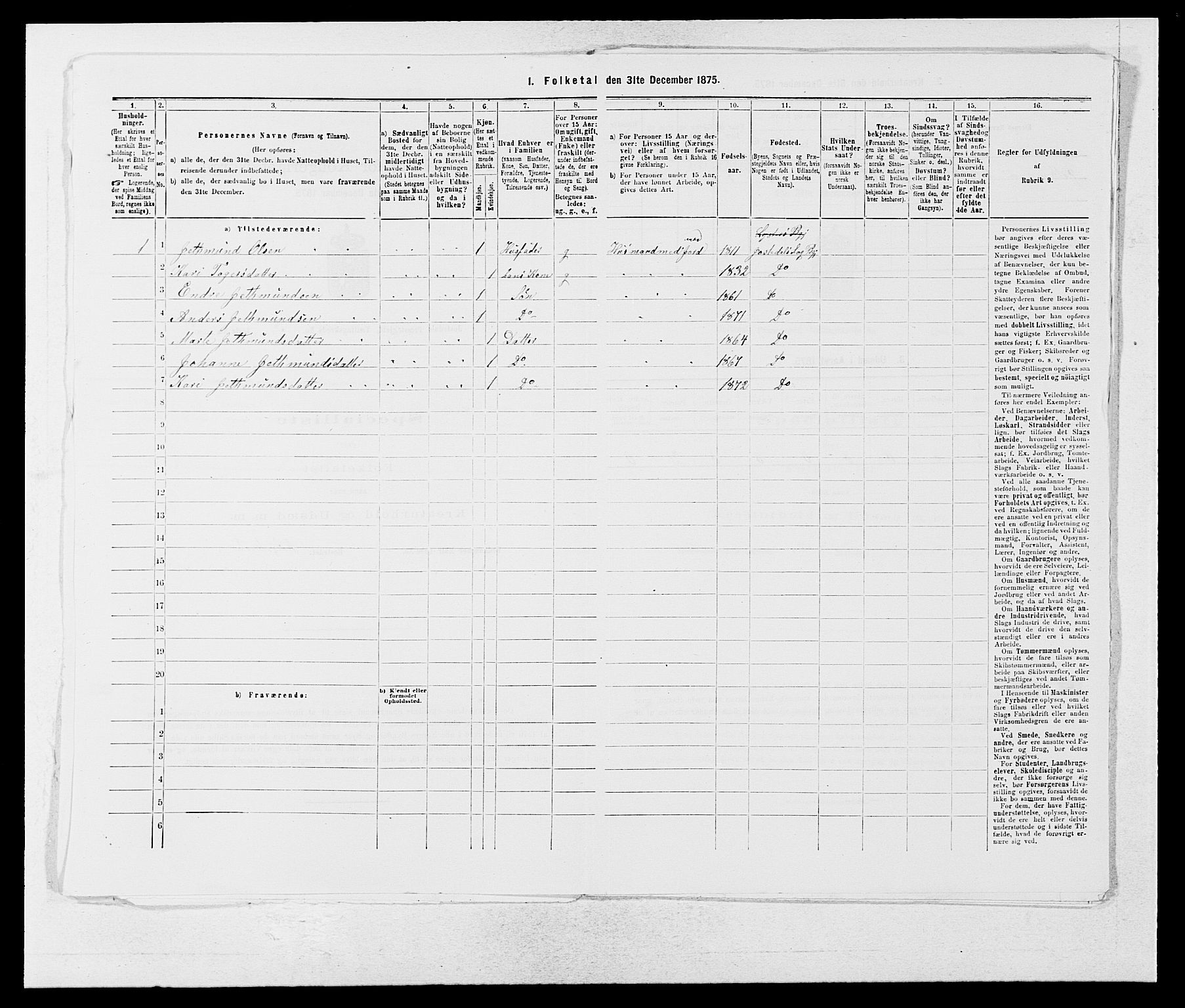 SAB, 1875 census for 1427P Jostedal, 1875, p. 150