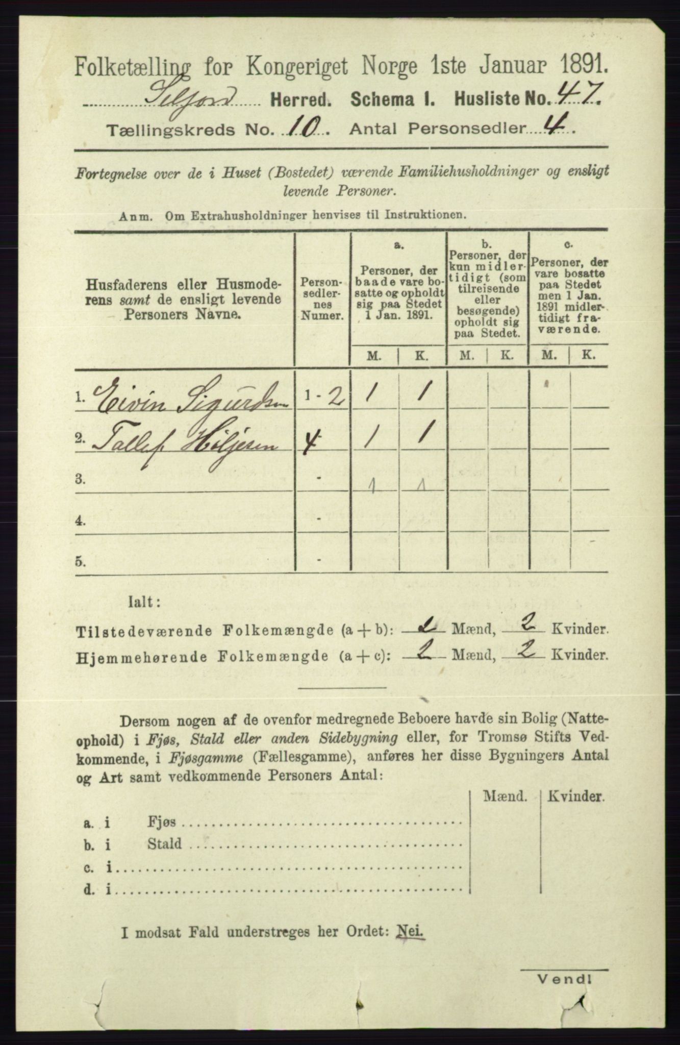 RA, 1891 census for 0828 Seljord, 1891, p. 3450