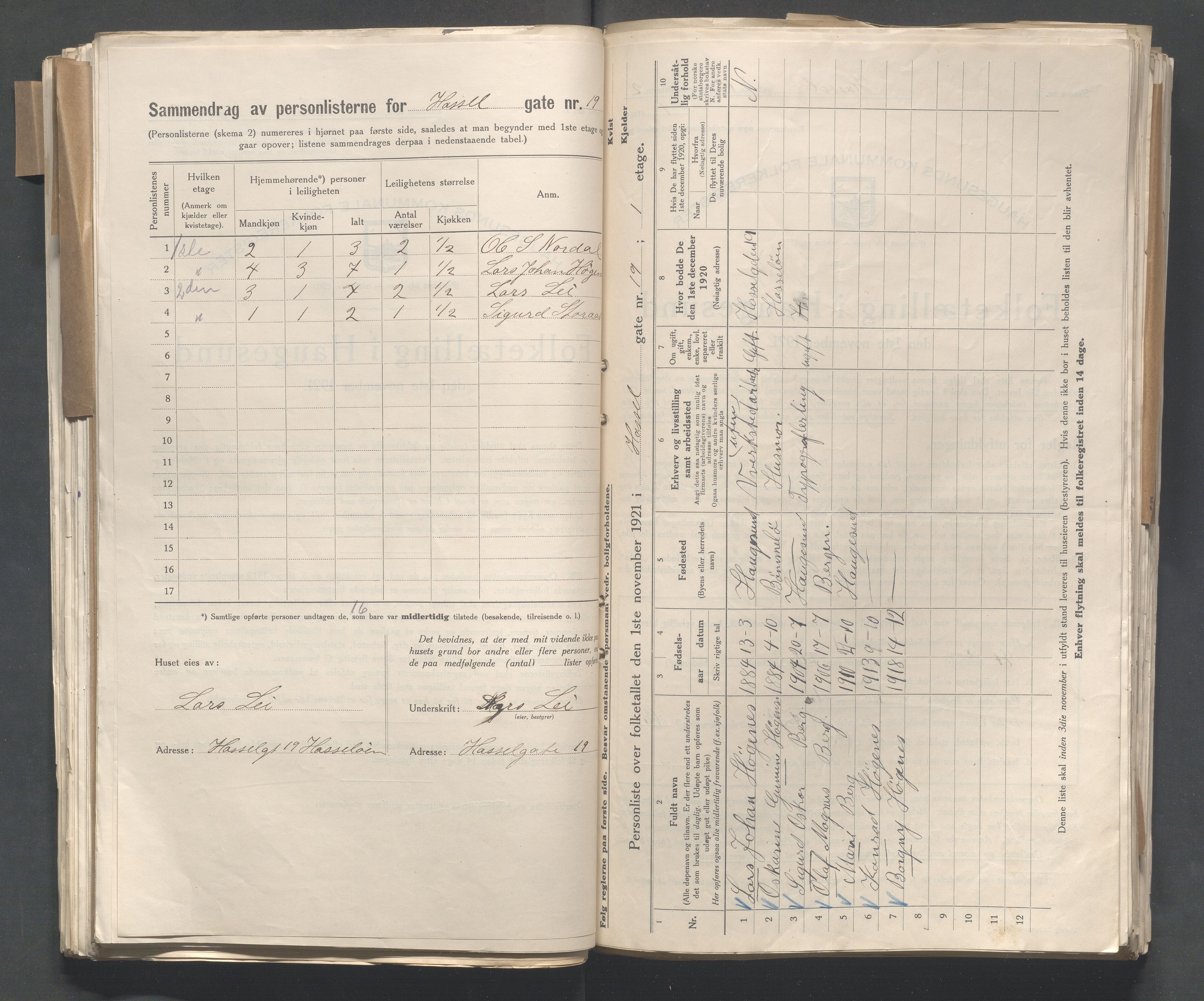 IKAR, Local census 1.11.1921 for Haugesund, 1921, p. 6017