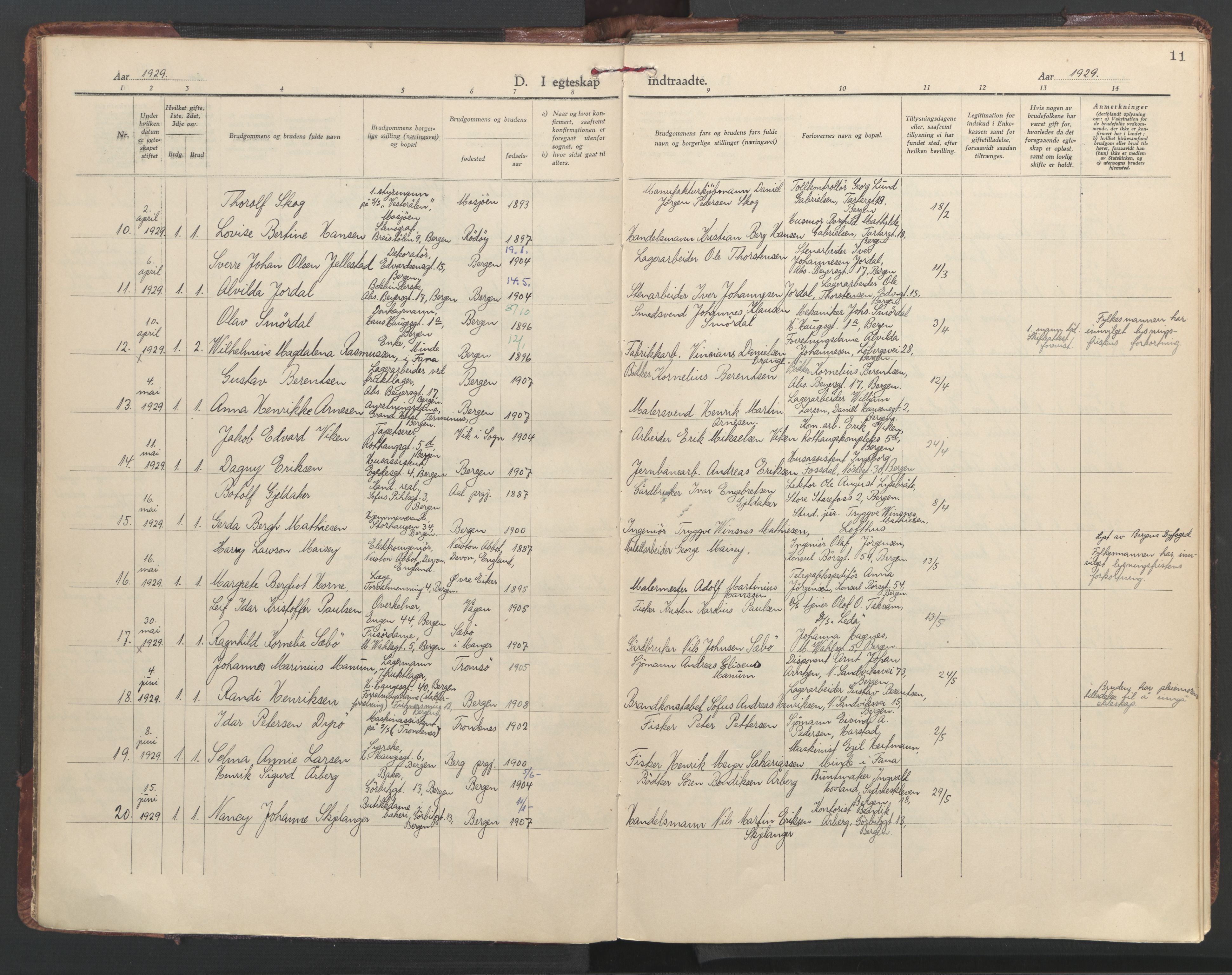 St. Olavs Sokneprestembete, AV/SAB-A-78101/H/Haa: Parish register (official) no. C 1, 1928-1954, p. 11