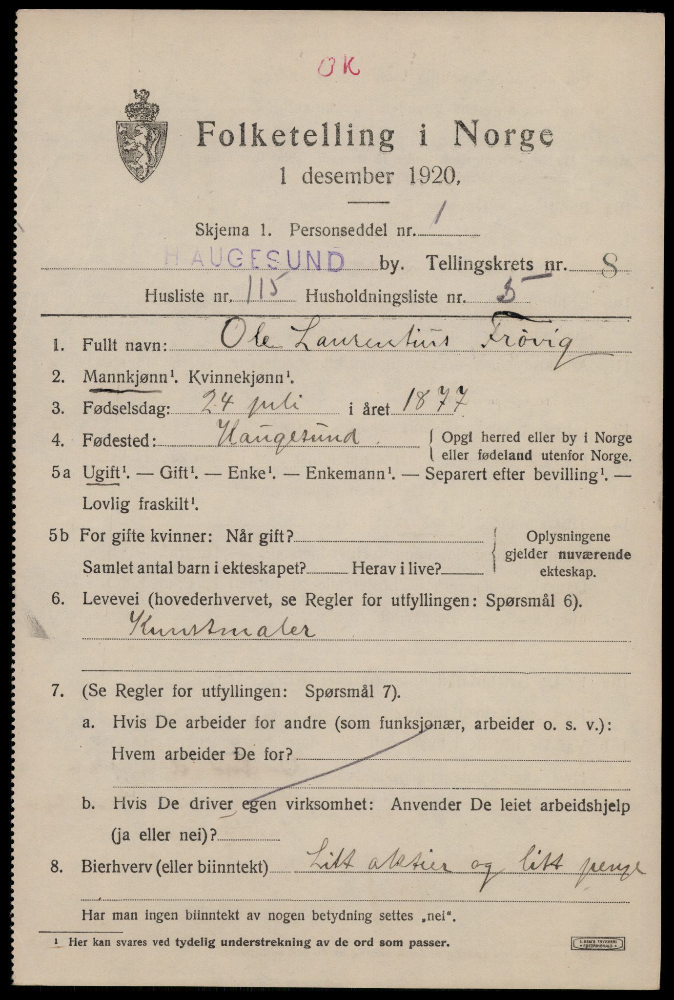 SAST, 1920 census for Haugesund, 1920, p. 29657