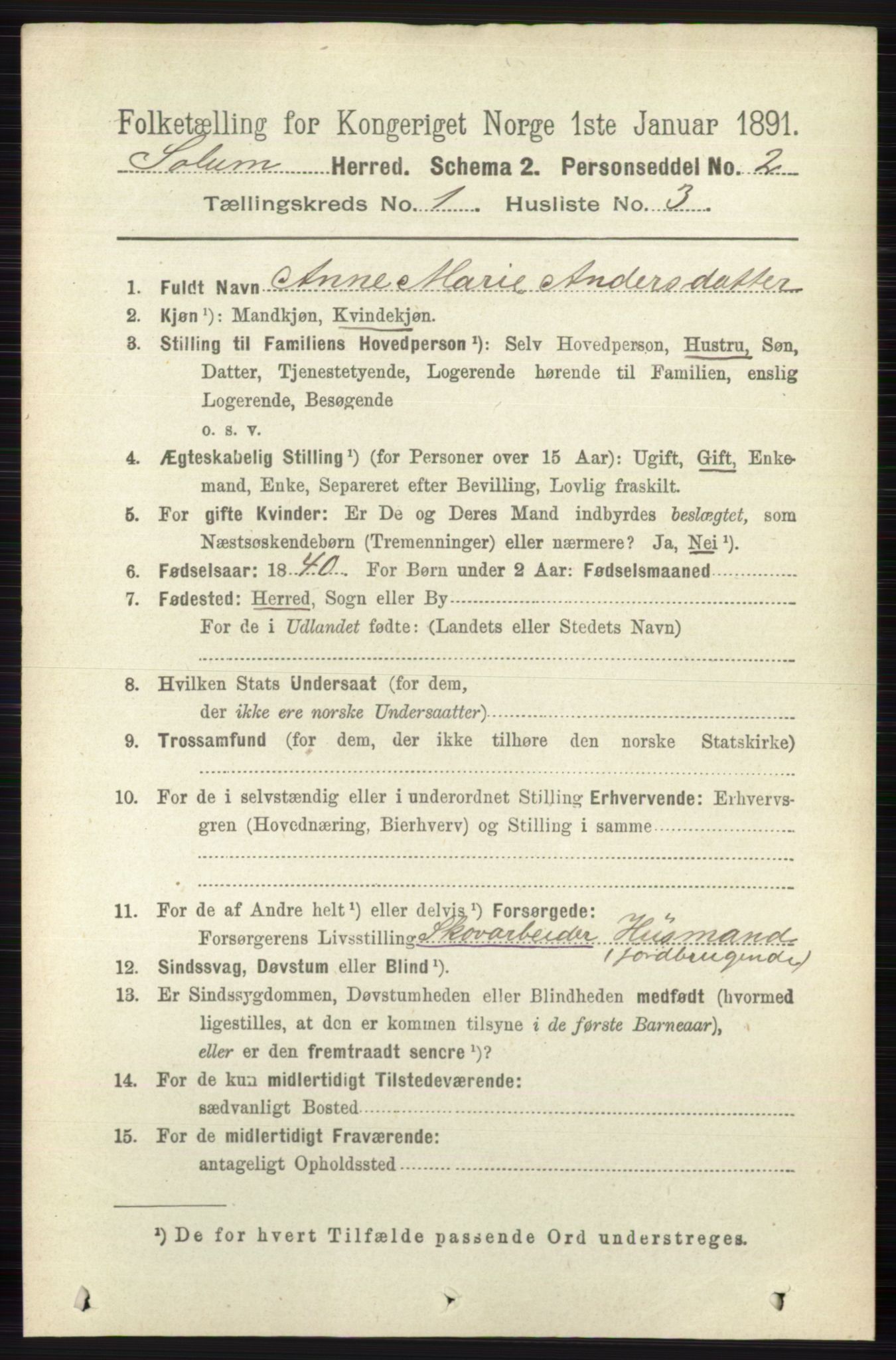 RA, 1891 census for 0818 Solum, 1891, p. 58