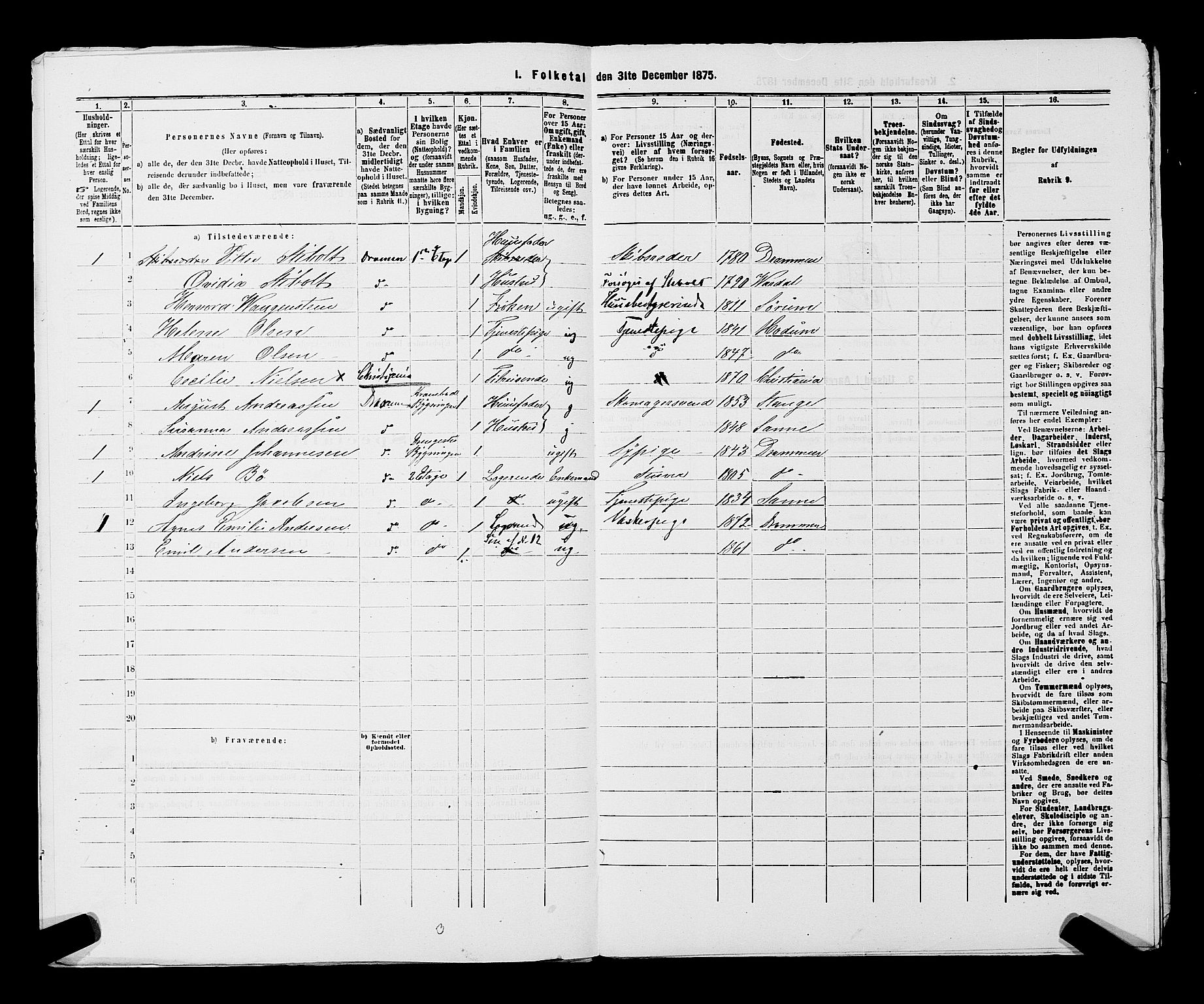 SAKO, 1875 census for 0602 Drammen, 1875, p. 3453