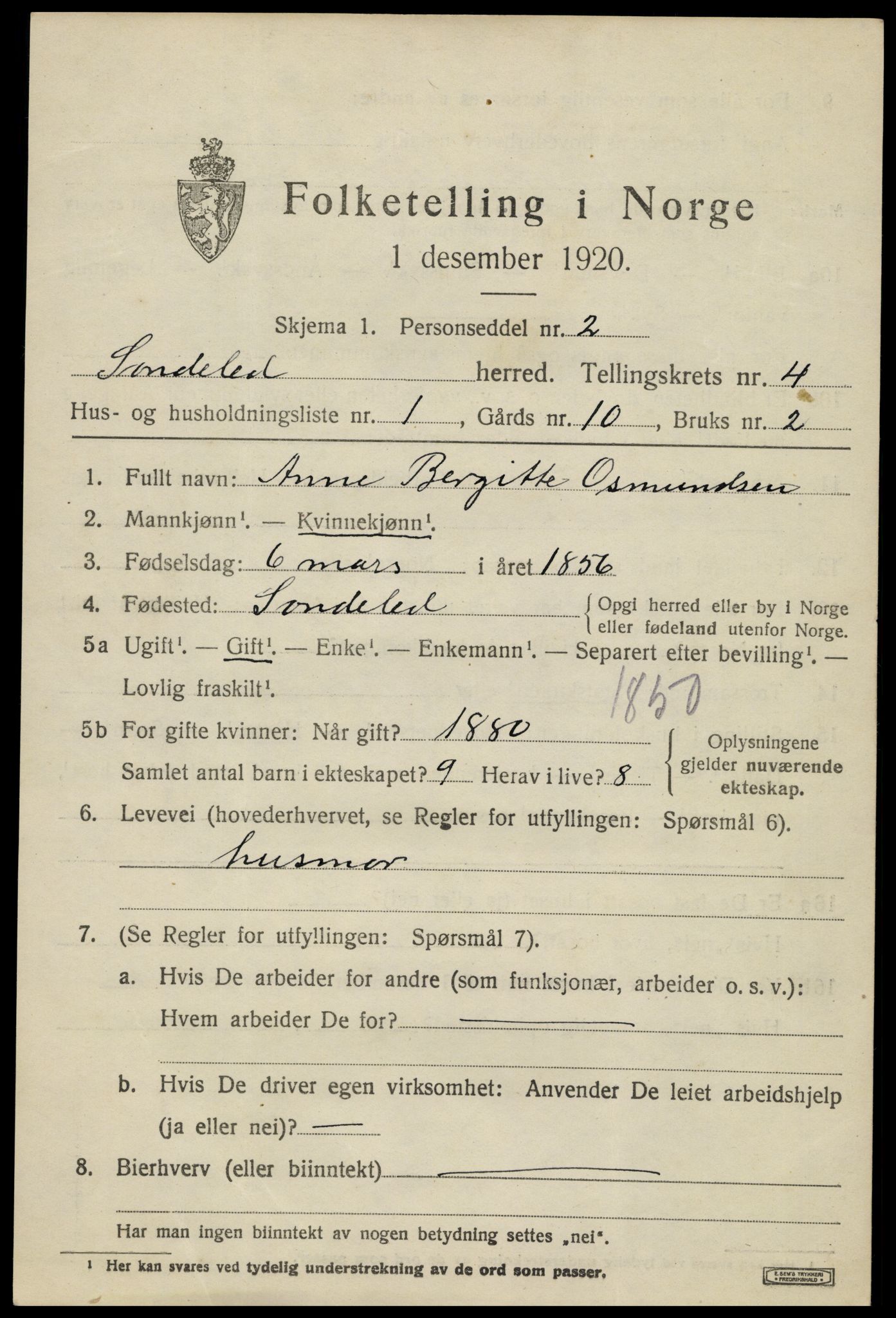 SAK, 1920 census for Søndeled, 1920, p. 2555