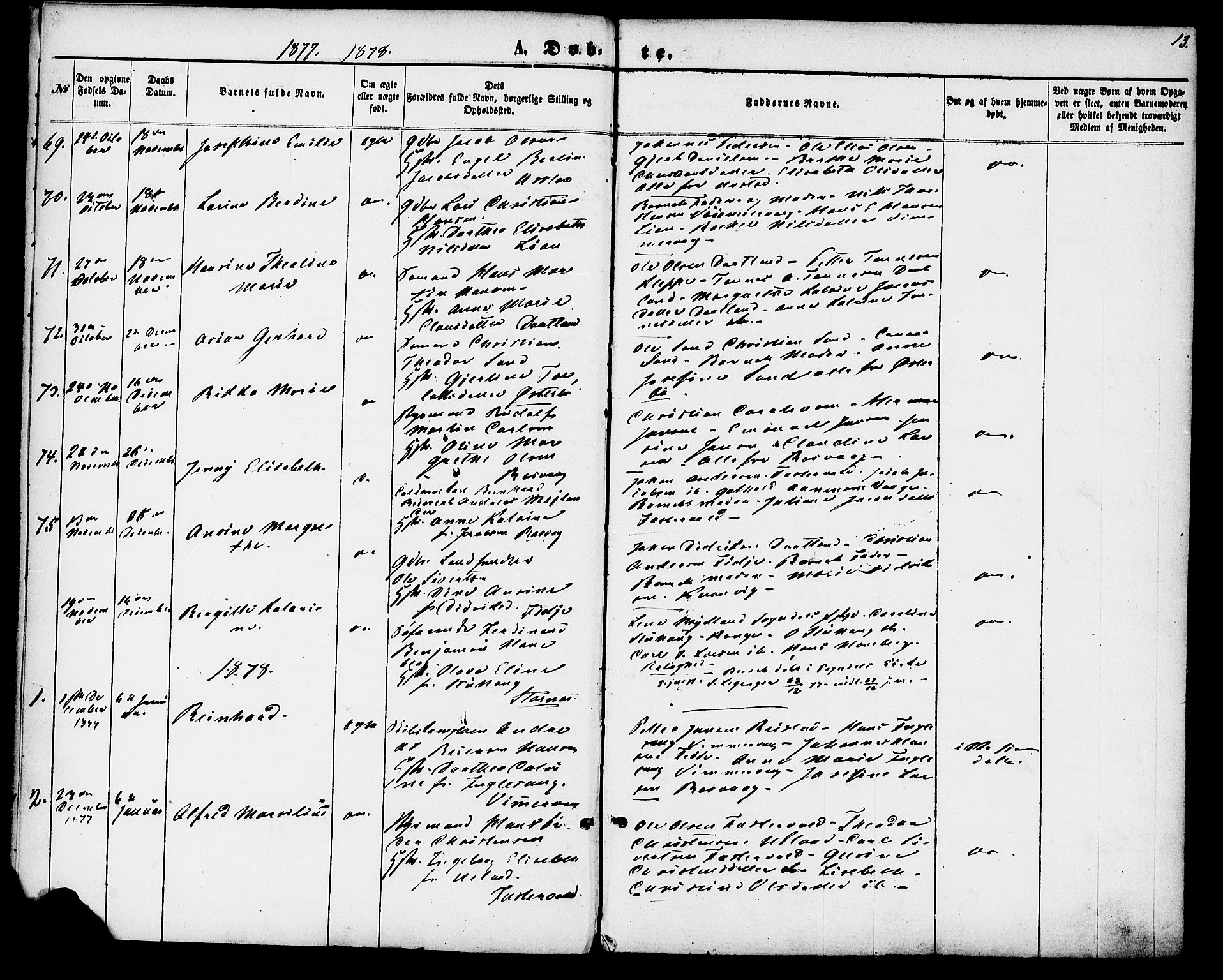 Flekkefjord sokneprestkontor, SAK/1111-0012/F/Fa/Fab/L0005: Parish register (official) no. A 5, 1870-1886, p. 13