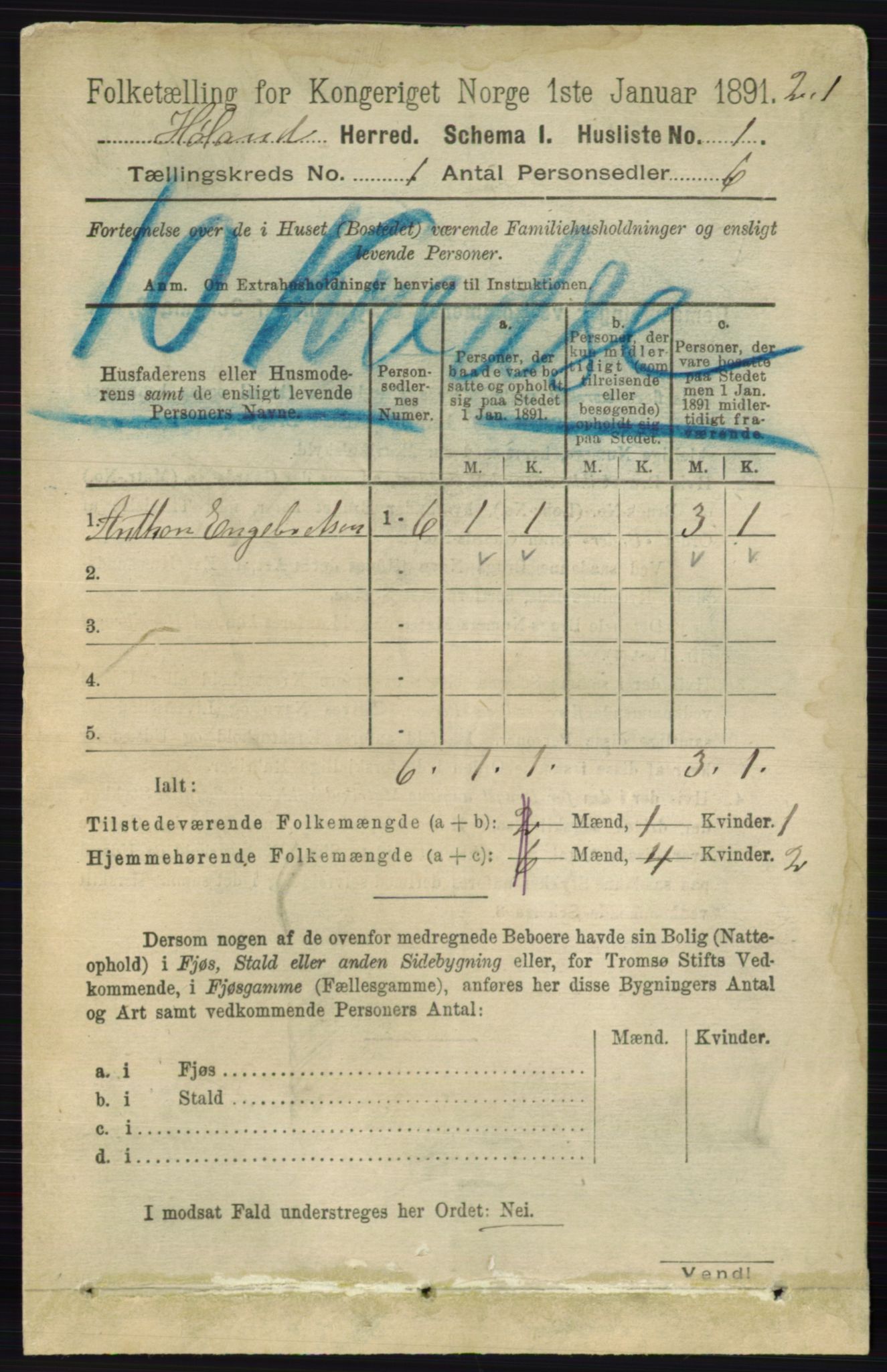 RA, 1891 census for 0221 Høland, 1891, p. 42