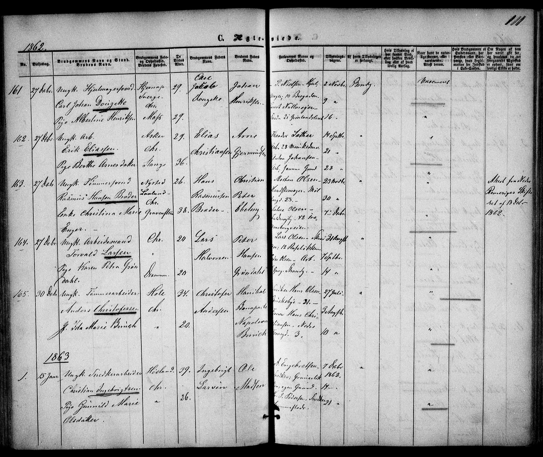 Trefoldighet prestekontor Kirkebøker, AV/SAO-A-10882/F/Fc/L0001: Parish register (official) no. III 1, 1858-1874, p. 111