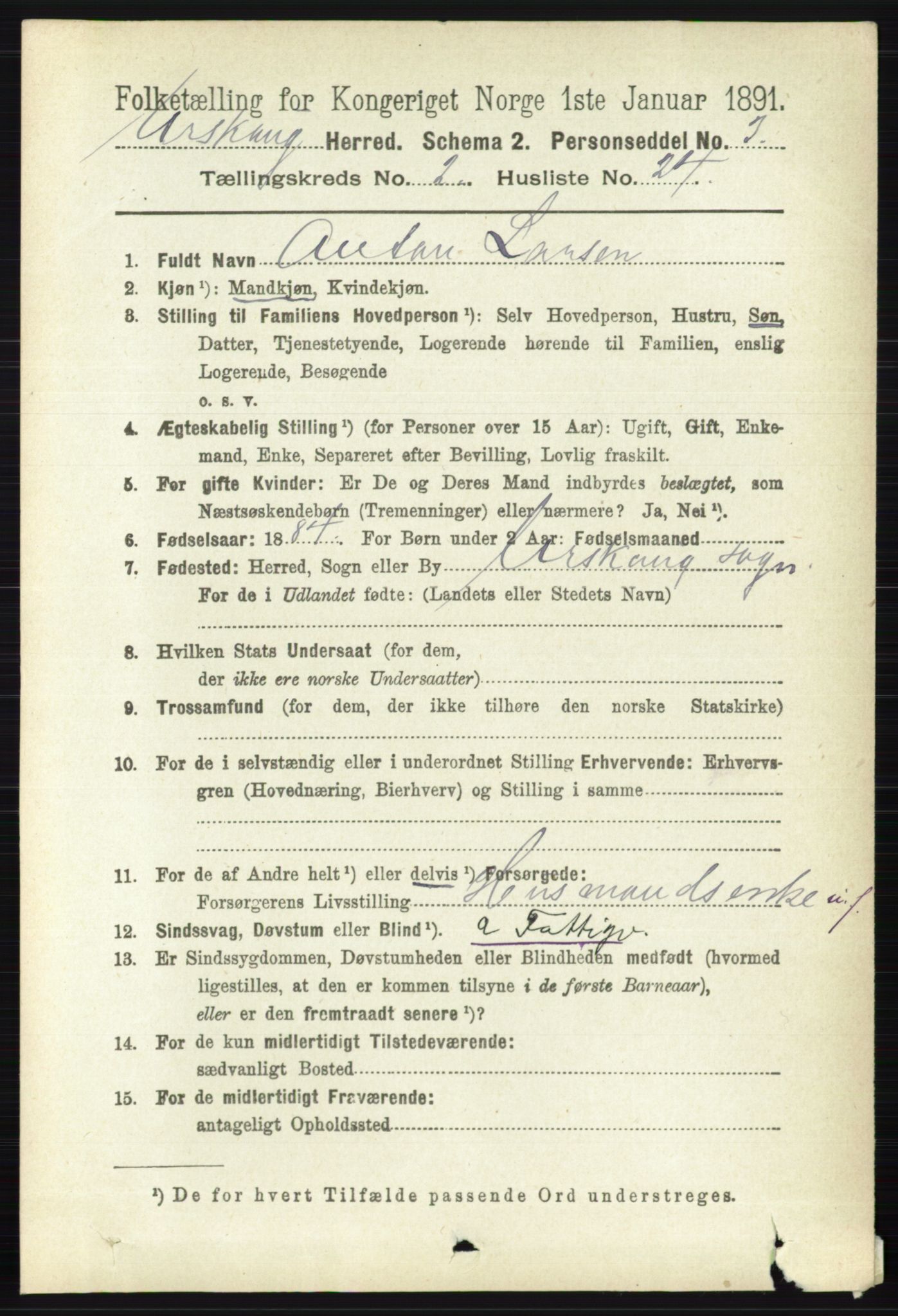 RA, 1891 census for 0224 Aurskog, 1891, p. 355