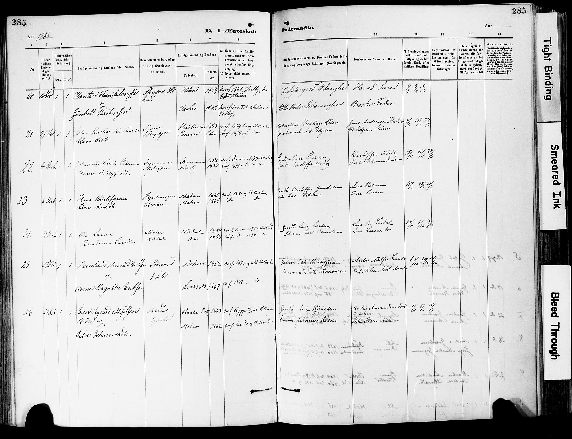 Lier kirkebøker, SAKO/A-230/F/Fa/L0015: Parish register (official) no. I 15, 1883-1894, p. 285
