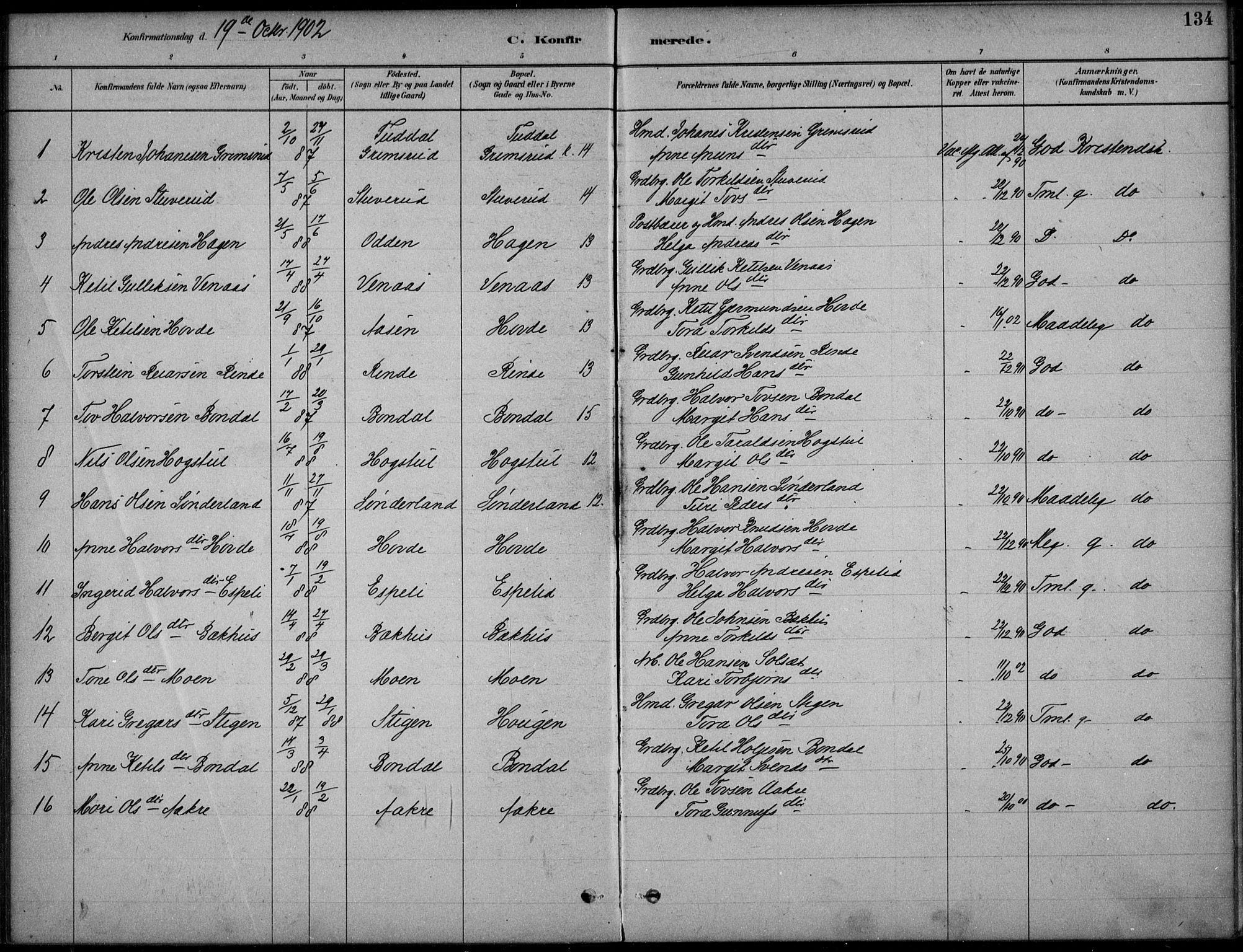 Hjartdal kirkebøker, AV/SAKO-A-270/F/Fc/L0002: Parish register (official) no. III 2, 1880-1936, p. 134