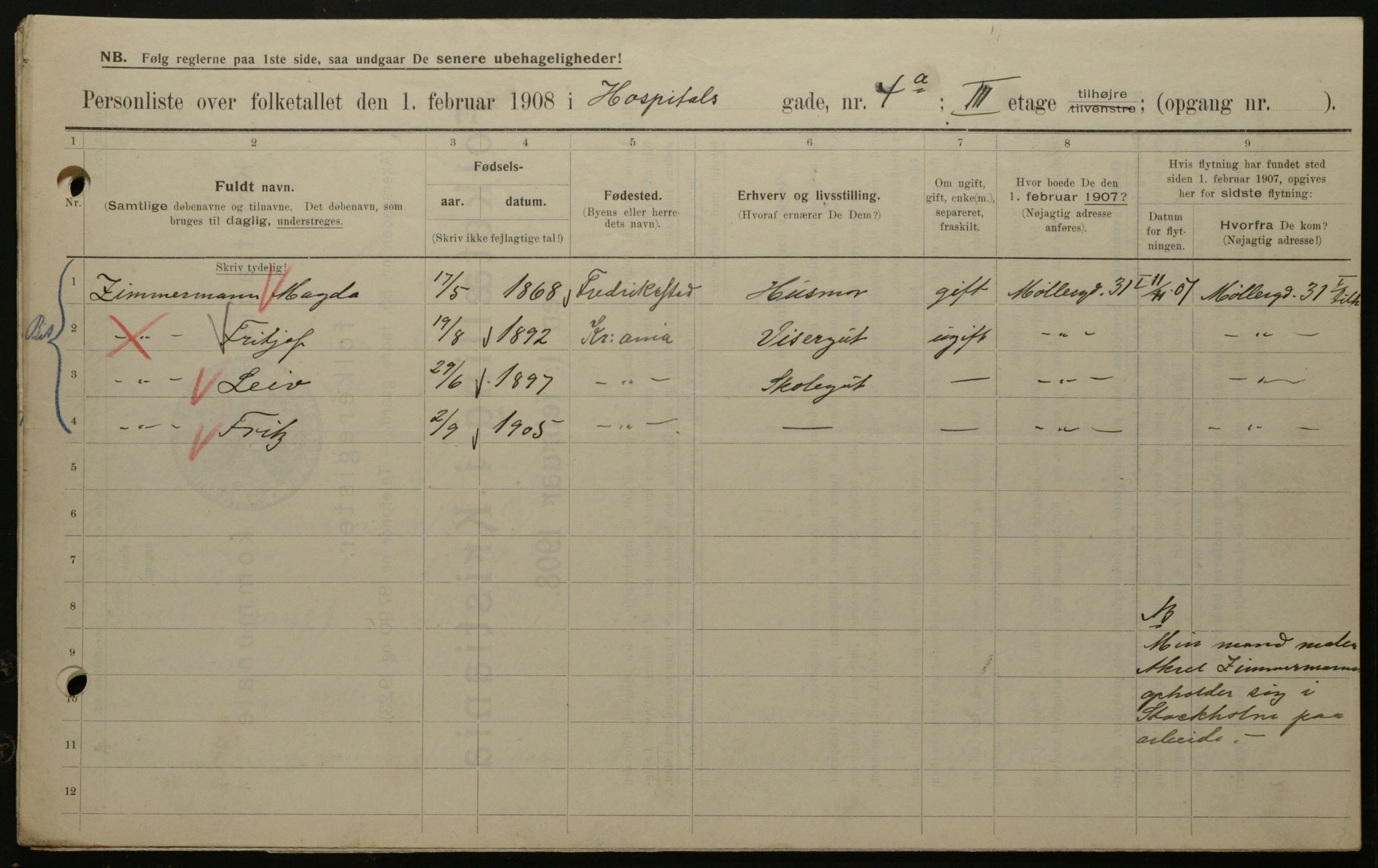 OBA, Municipal Census 1908 for Kristiania, 1908, p. 37268