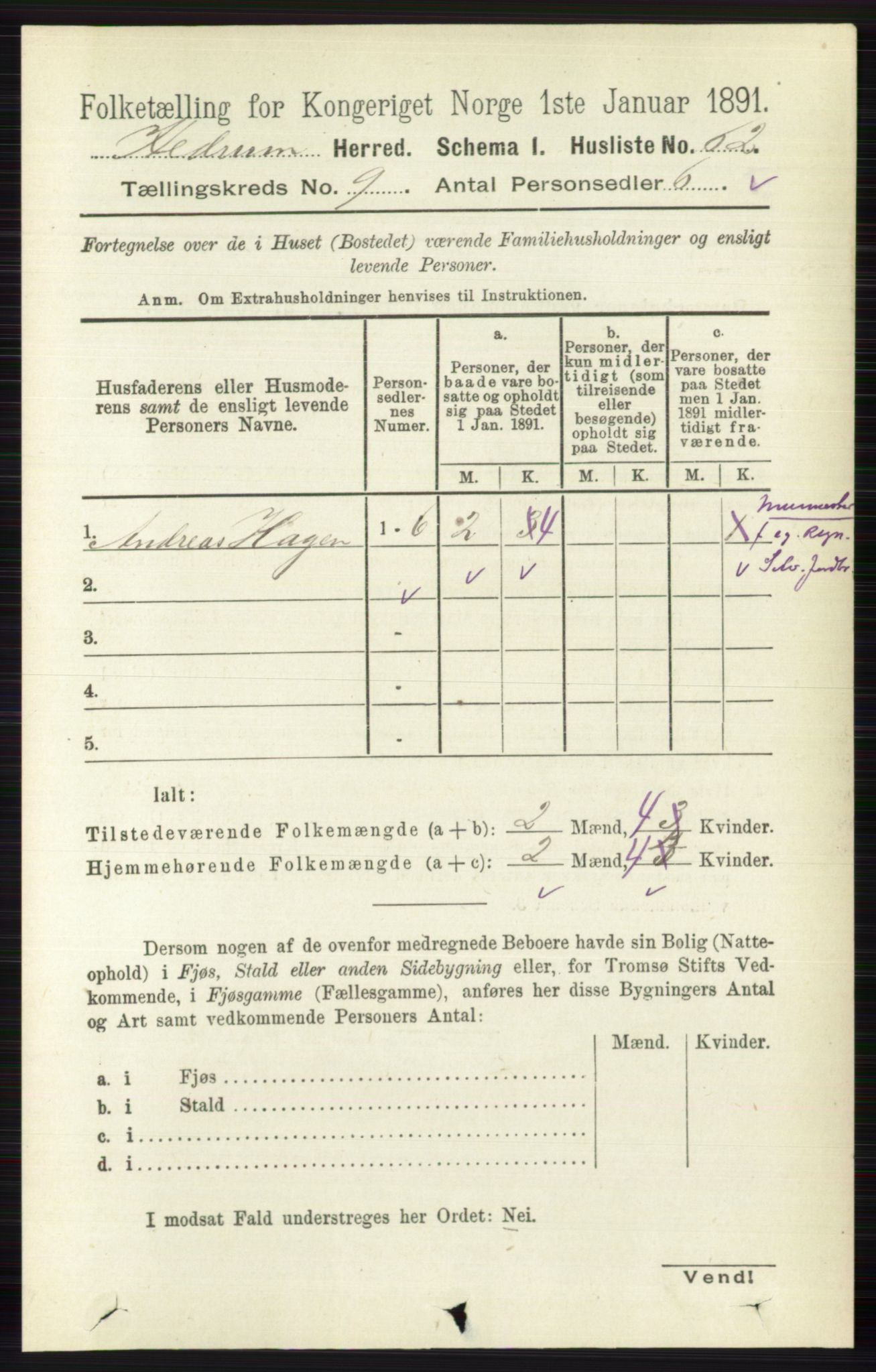 RA, 1891 census for 0727 Hedrum, 1891, p. 3910