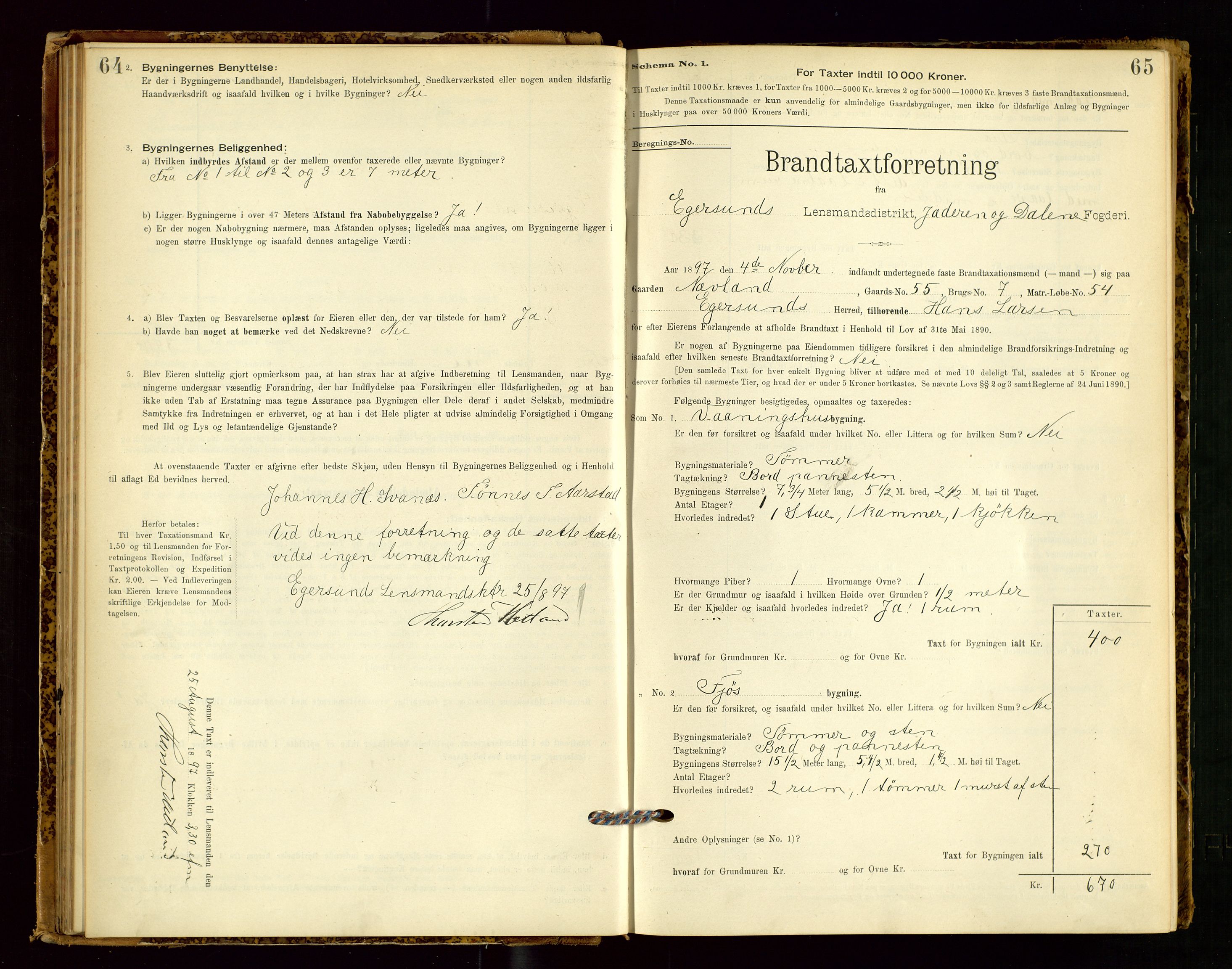 Eigersund lensmannskontor, AV/SAST-A-100171/Gob/L0001: Skjemaprotokoll, 1894-1909, p. 64-65