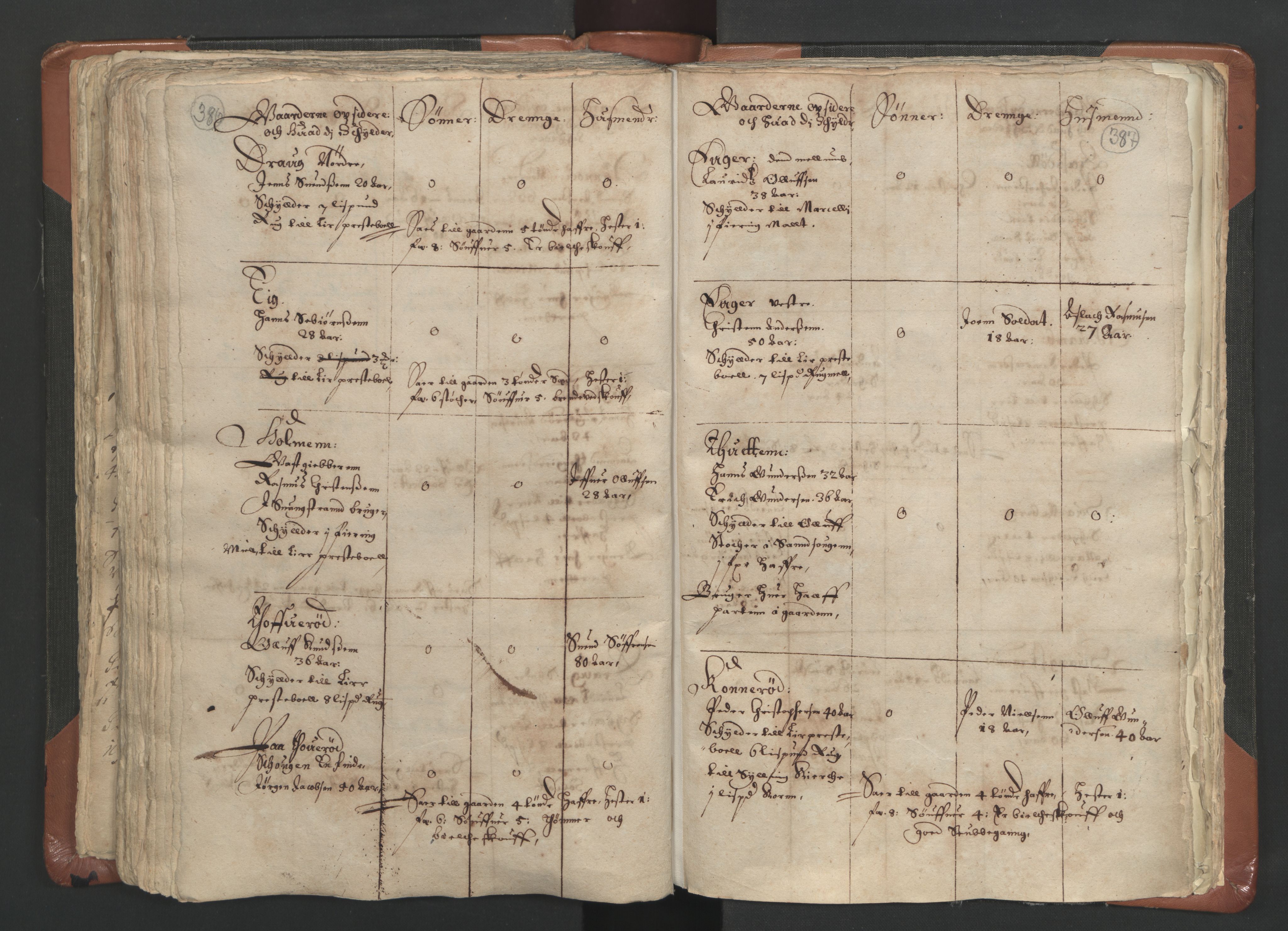 RA, Vicar's Census 1664-1666, no. 9: Bragernes deanery, 1664-1666, p. 386-387