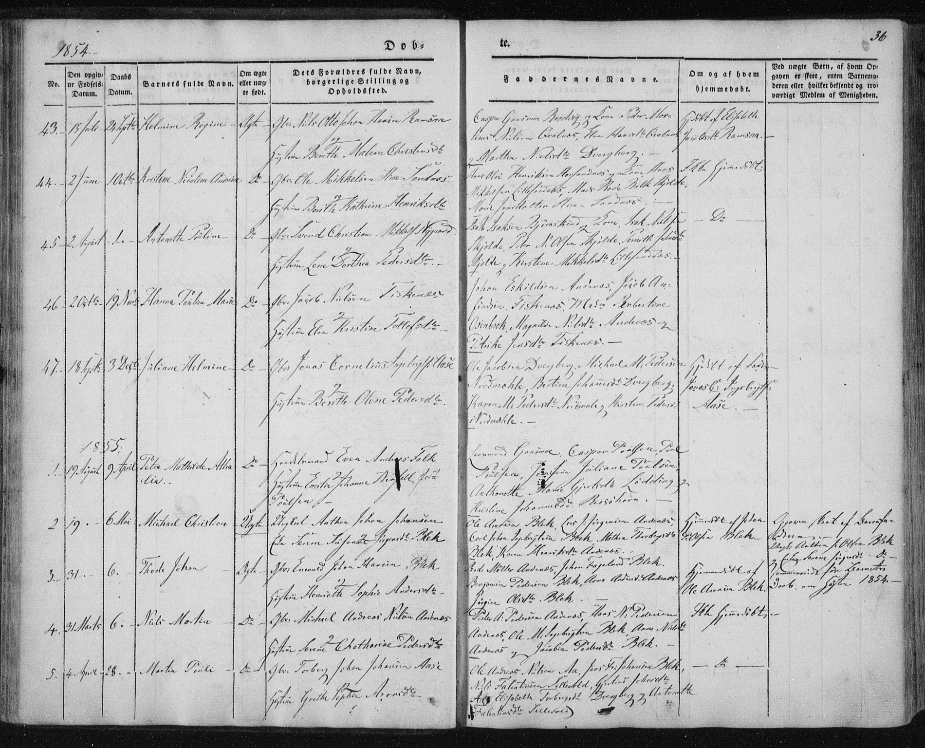 Ministerialprotokoller, klokkerbøker og fødselsregistre - Nordland, SAT/A-1459/897/L1396: Parish register (official) no. 897A04, 1842-1866, p. 36
