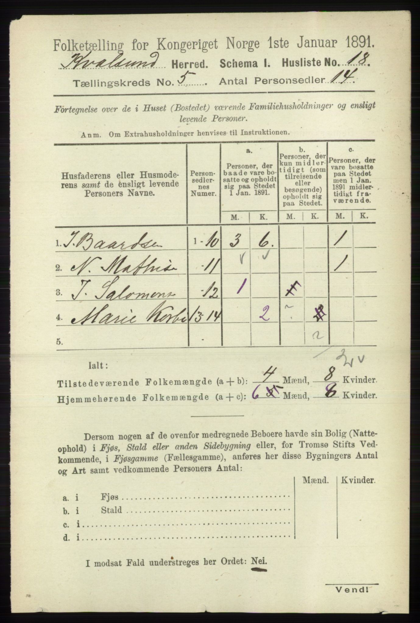 RA, 1891 census for 2017 Kvalsund, 1891, p. 470