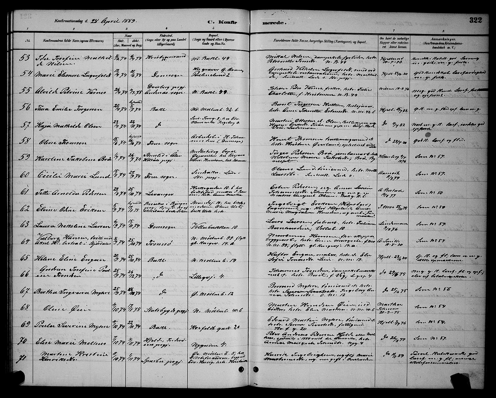 Ministerialprotokoller, klokkerbøker og fødselsregistre - Sør-Trøndelag, AV/SAT-A-1456/604/L0222: Parish register (copy) no. 604C05, 1886-1895, p. 322