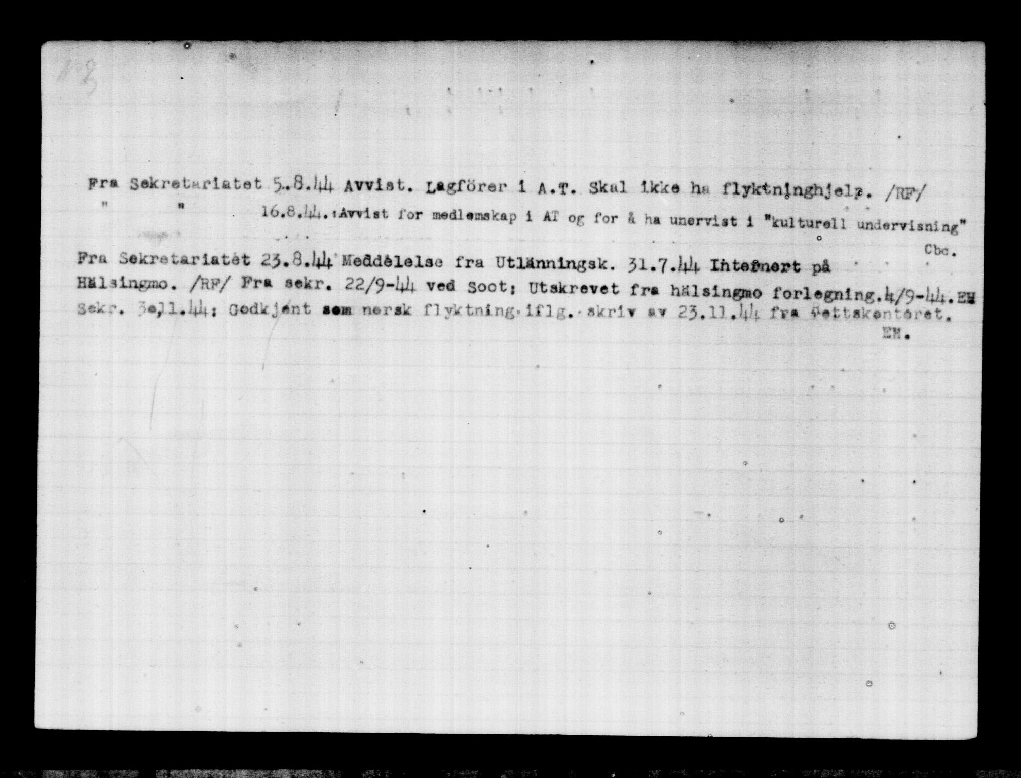 Utenriksstasjonene, Legasjonen i Stockholm, Flyktningkontoret, AV/RA-S-6753/V/Va/L0012: Kjesäterkartoteket, flyktninger med registreringsnr. 28300-31566, 1940-1945, p. 206