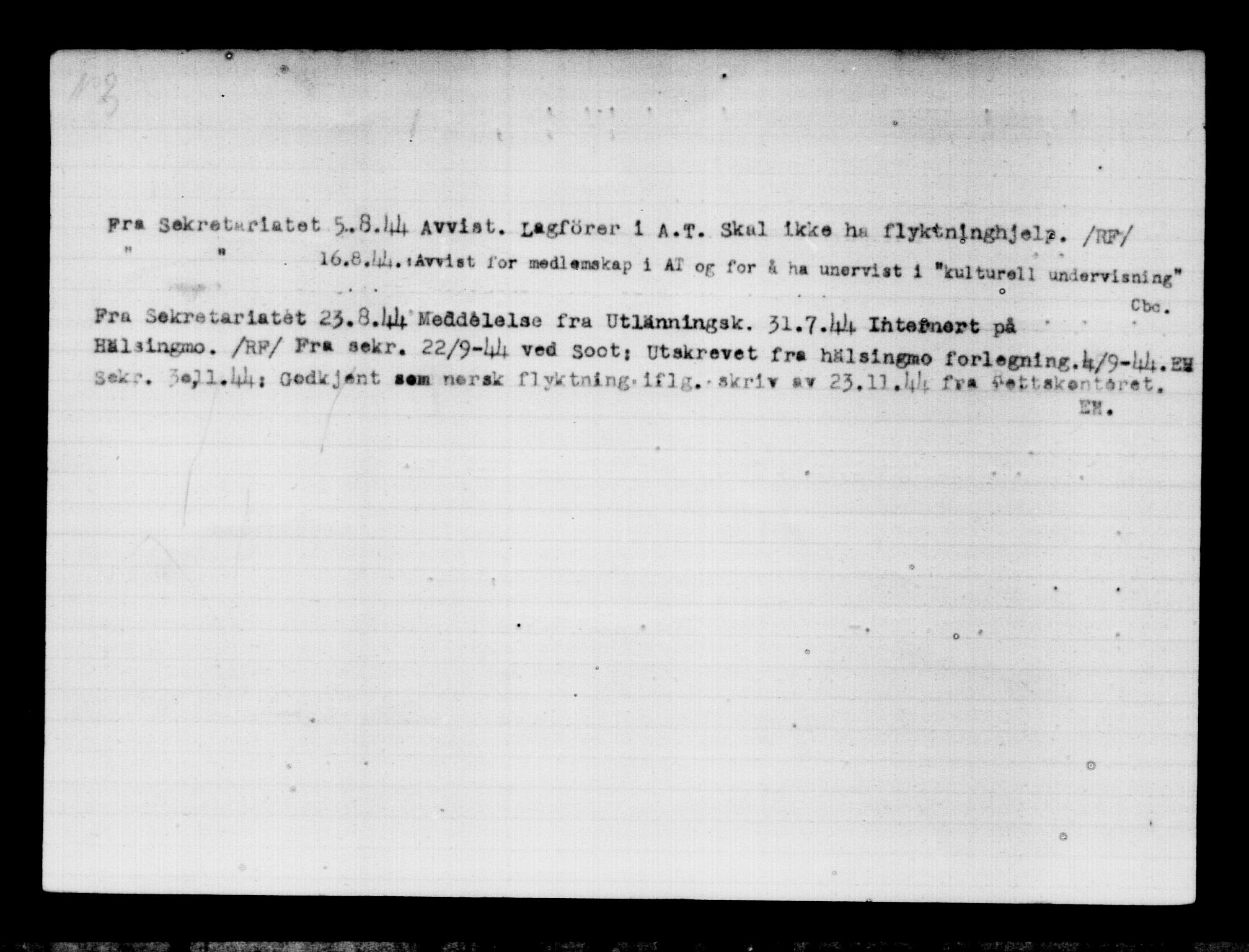 Den Kgl. Norske Legasjons Flyktningskontor, RA/S-6753/V/Va/L0012: Kjesäterkartoteket.  Flyktningenr. 28300-31566, 1940-1945, p. 206