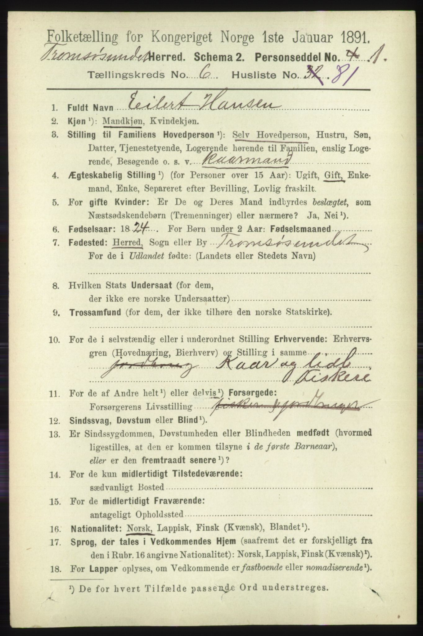 RA, 1891 census for 1934 Tromsøysund, 1891, p. 3630