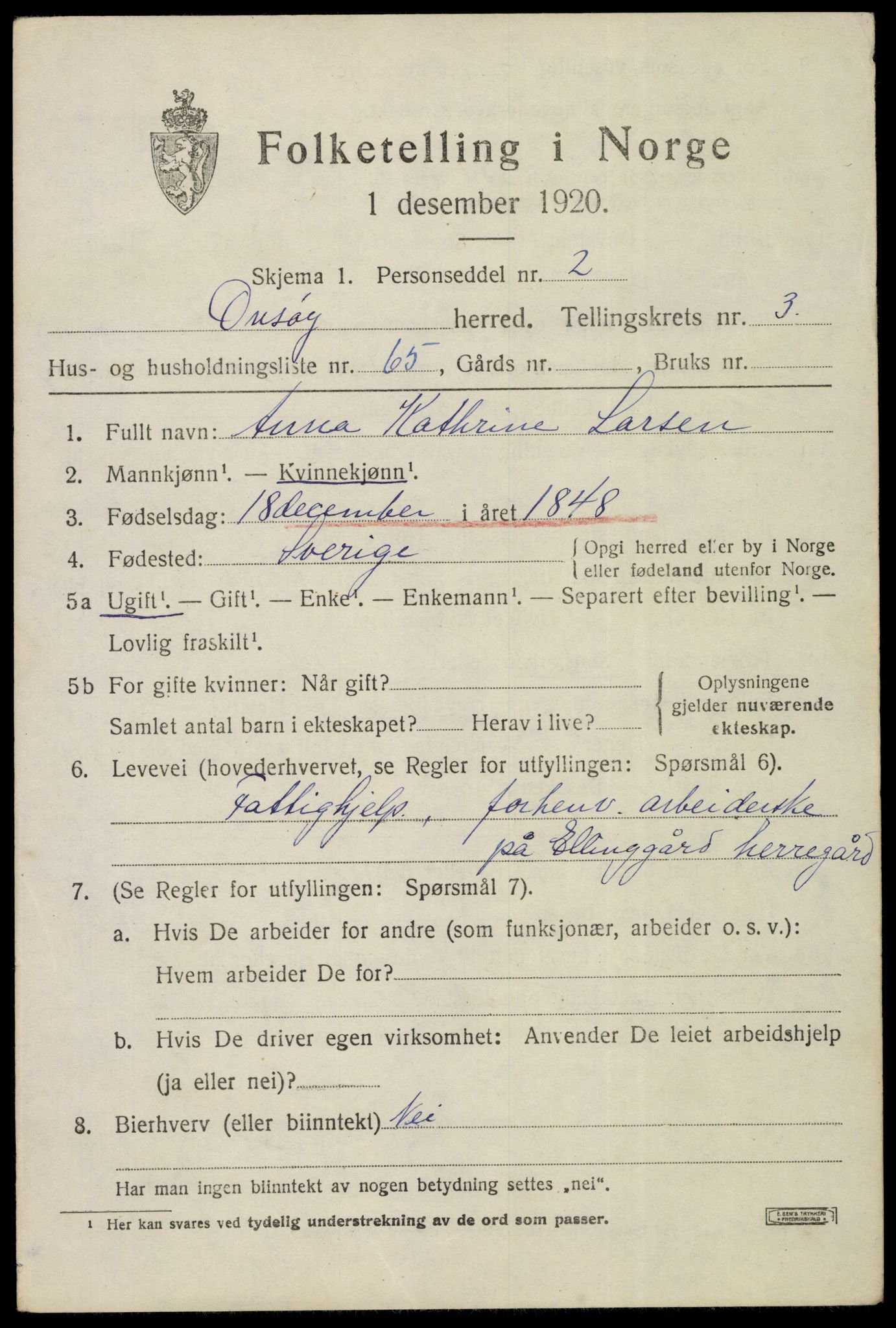 SAO, 1920 census for Onsøy, 1920, p. 4901