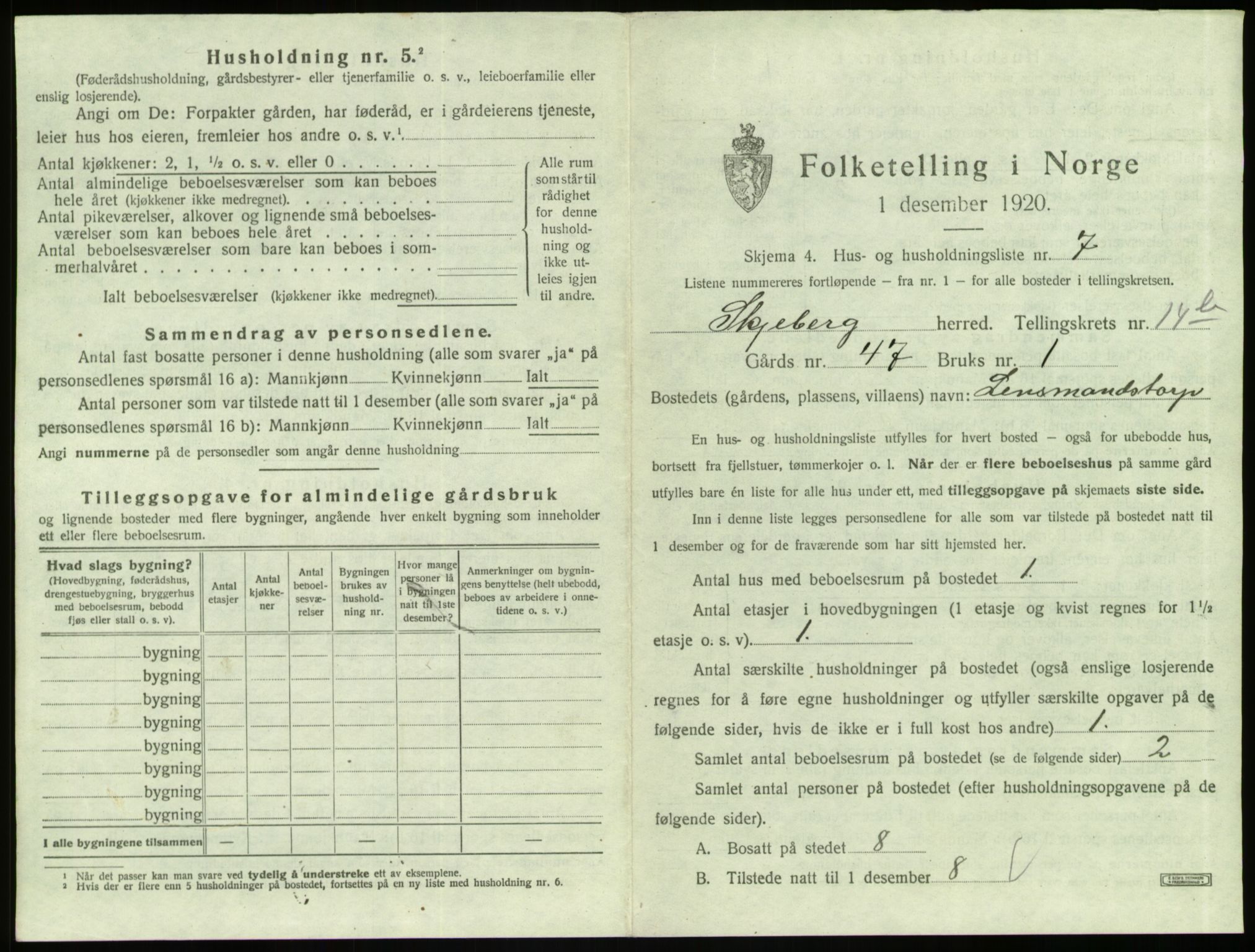 SAO, 1920 census for Skjeberg, 1920, p. 2011