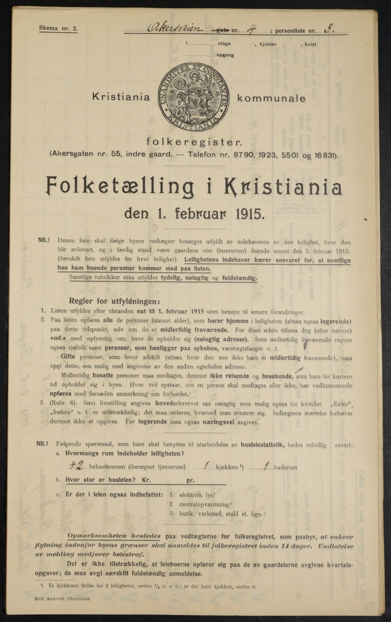 OBA, Municipal Census 1915 for Kristiania, 1915, p. 745