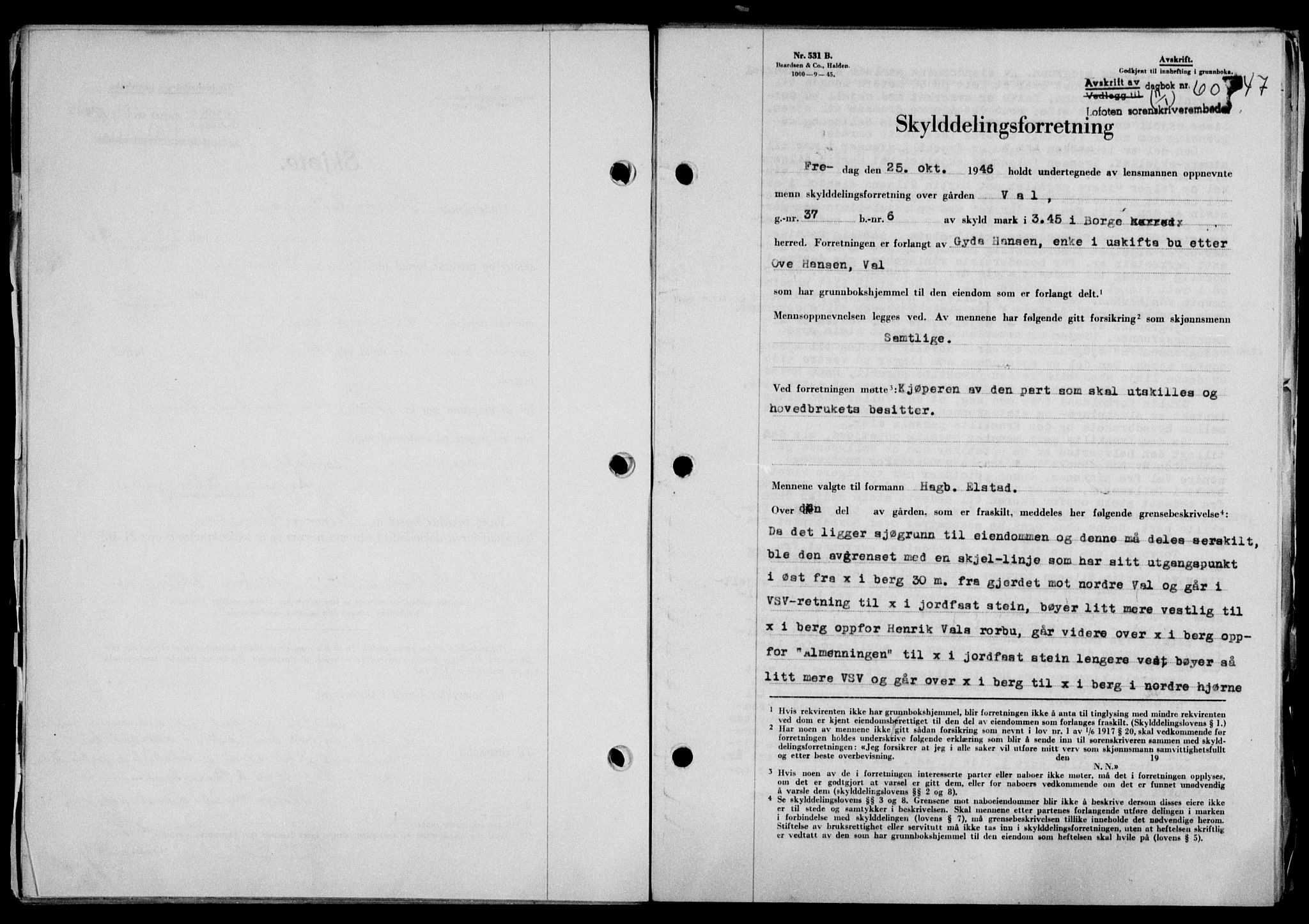 Lofoten sorenskriveri, SAT/A-0017/1/2/2C/L0015a: Mortgage book no. 15a, 1946-1947, Diary no: : 60/1947