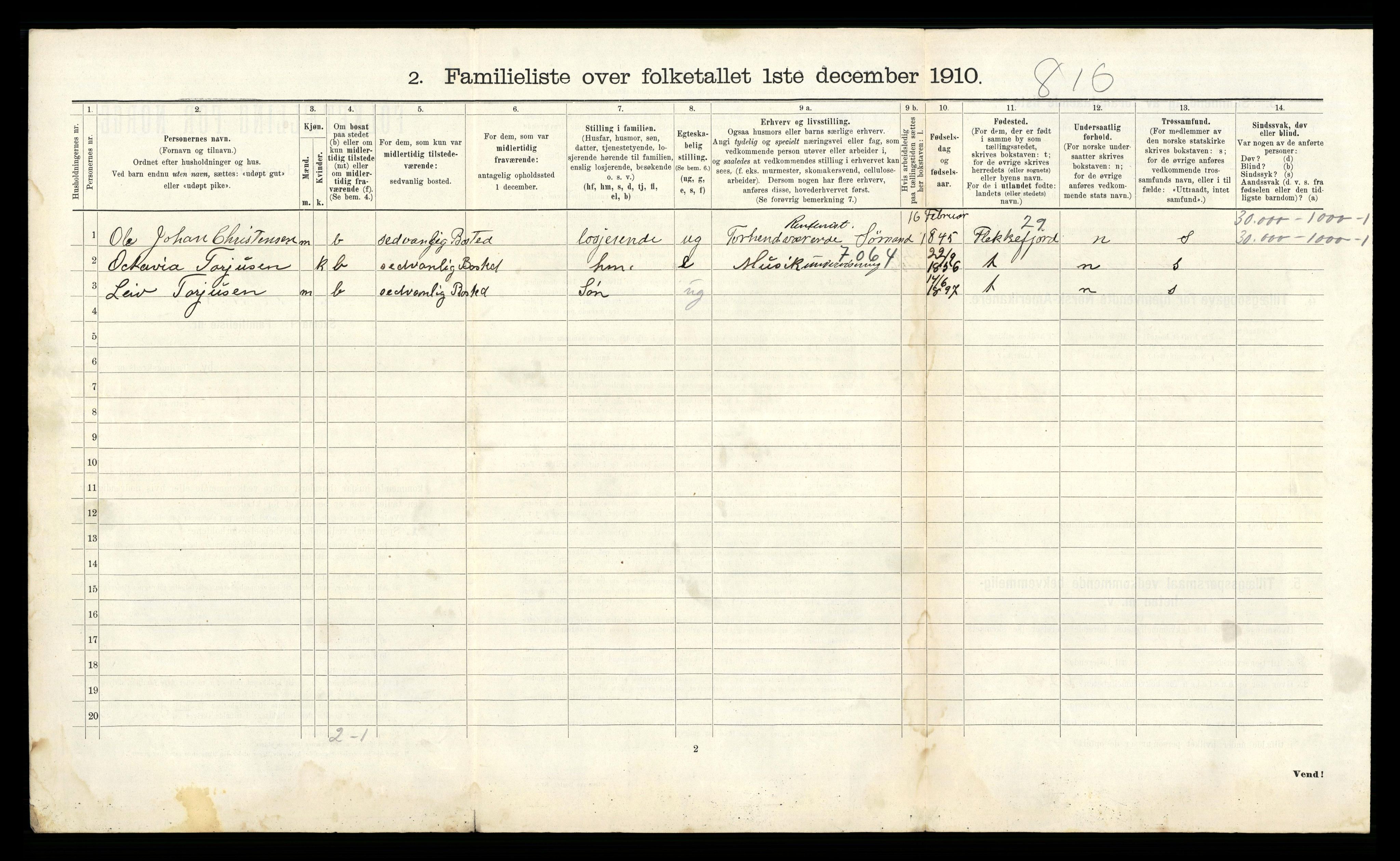 RA, 1910 census for Kristiansand, 1910, p. 785