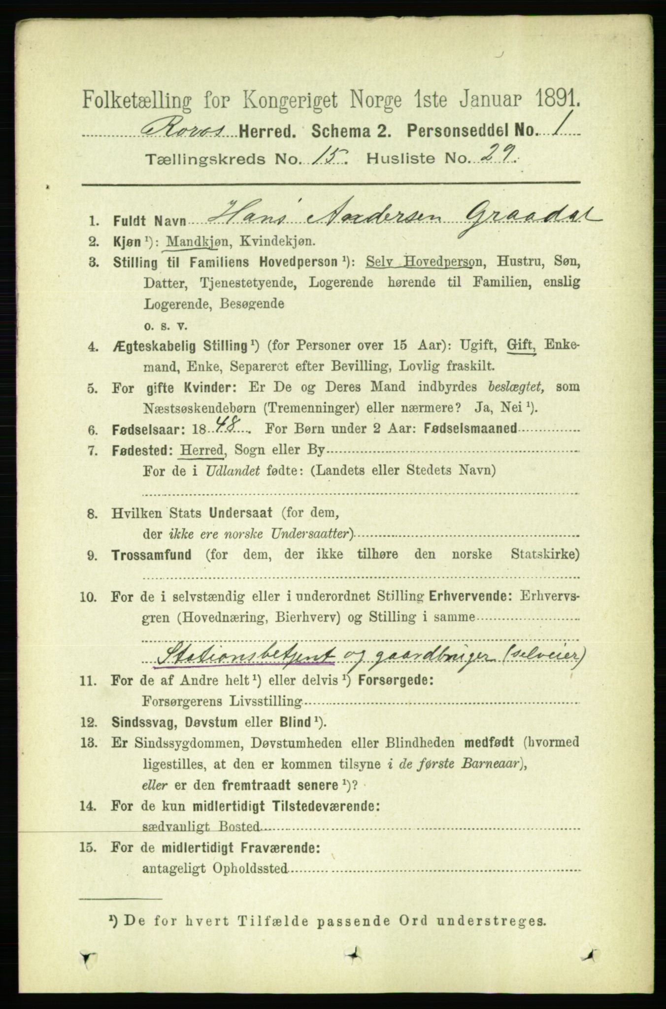 RA, 1891 census for 1640 Røros, 1891, p. 3522