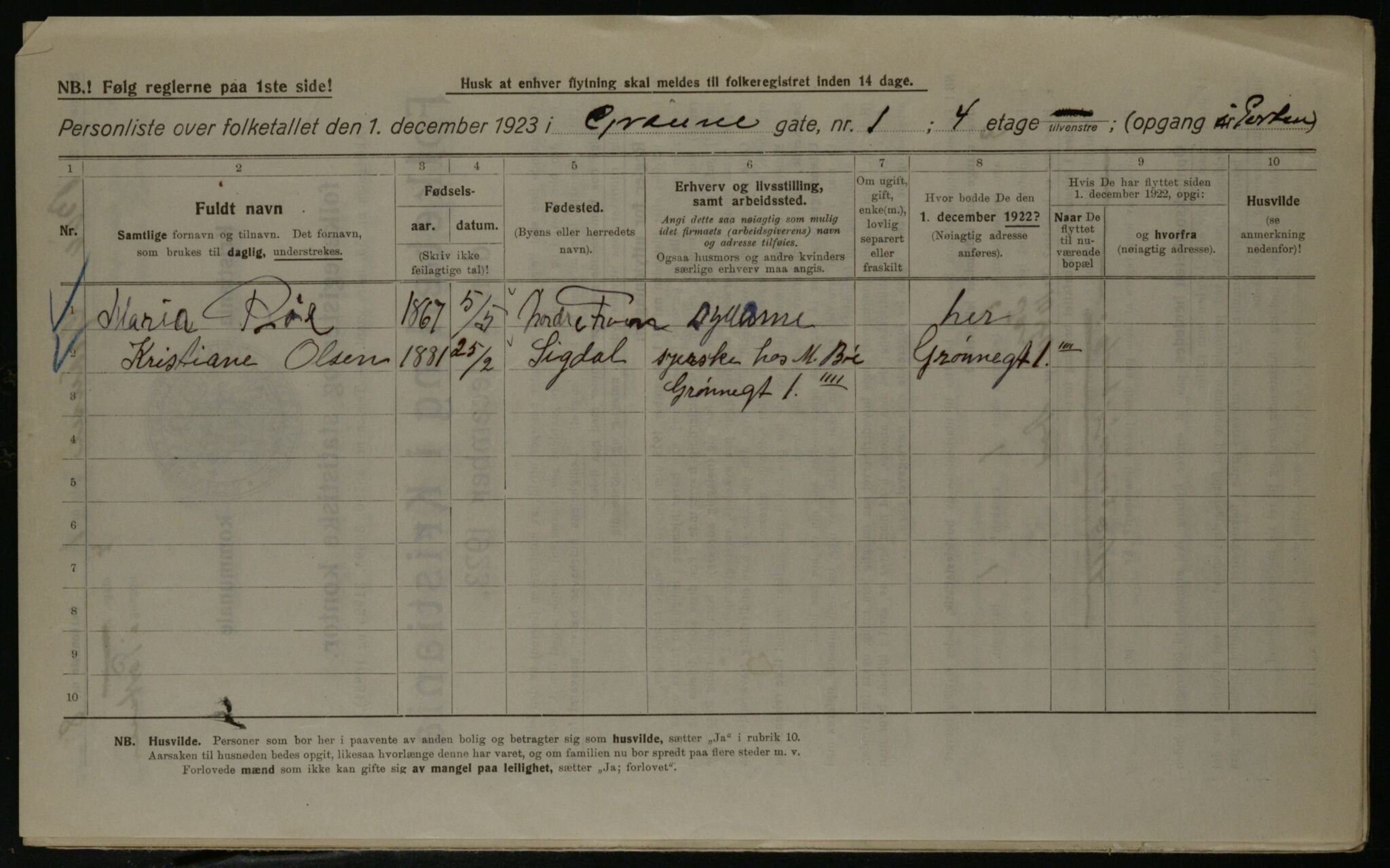 OBA, Municipal Census 1923 for Kristiania, 1923, p. 36102